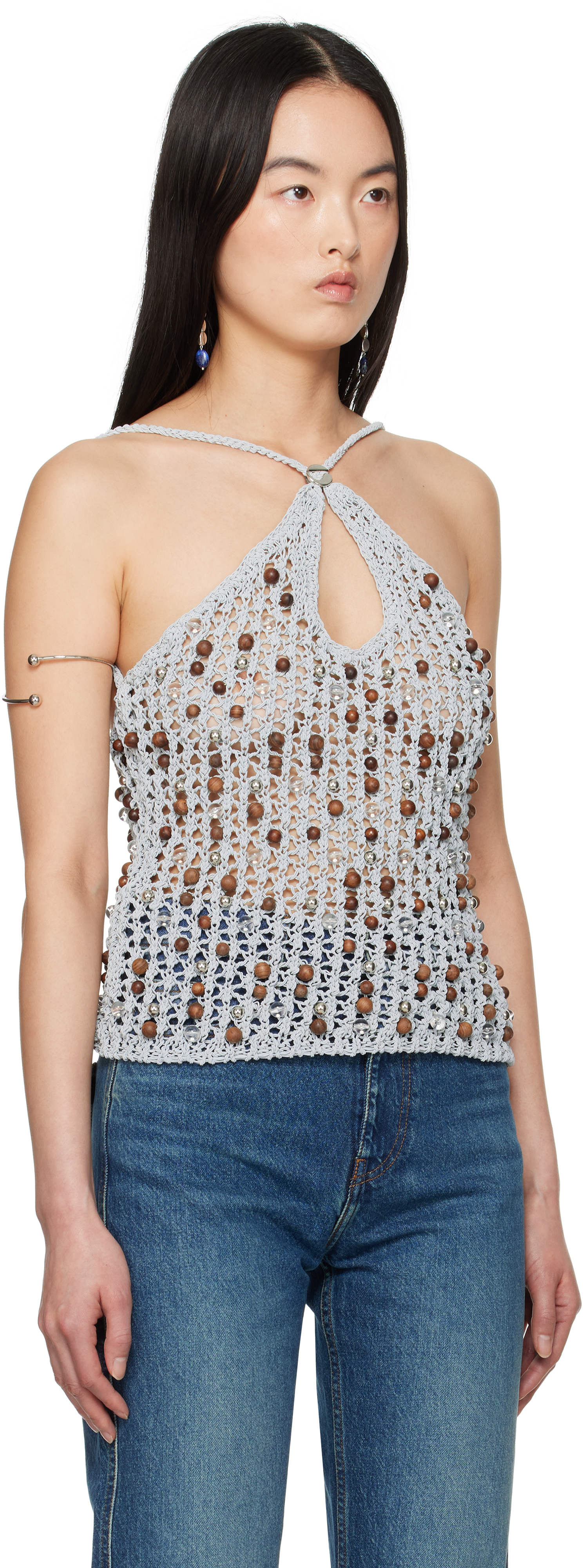 Coperni Gray Beaded Knitted Tank Top In Grey