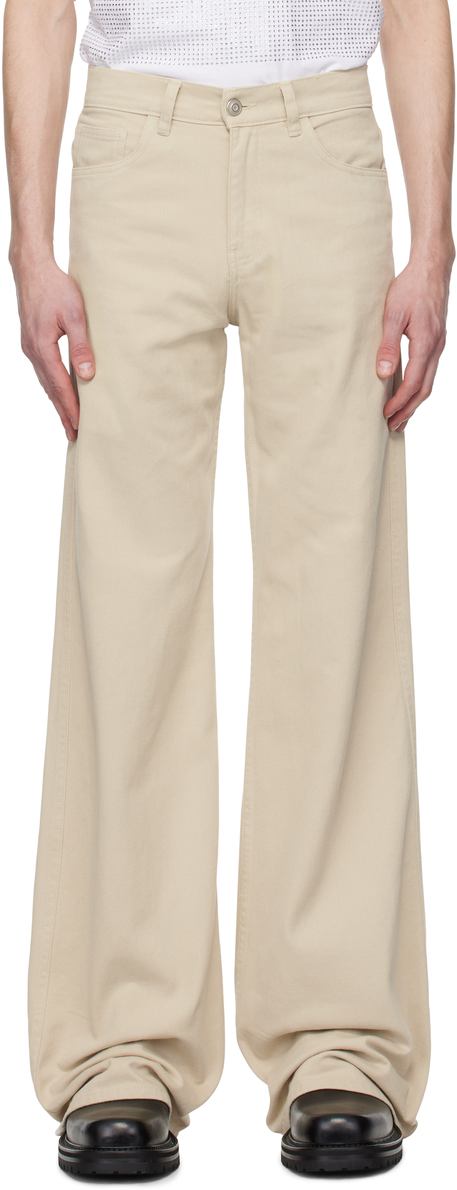 Beige Wide Leg Jeans