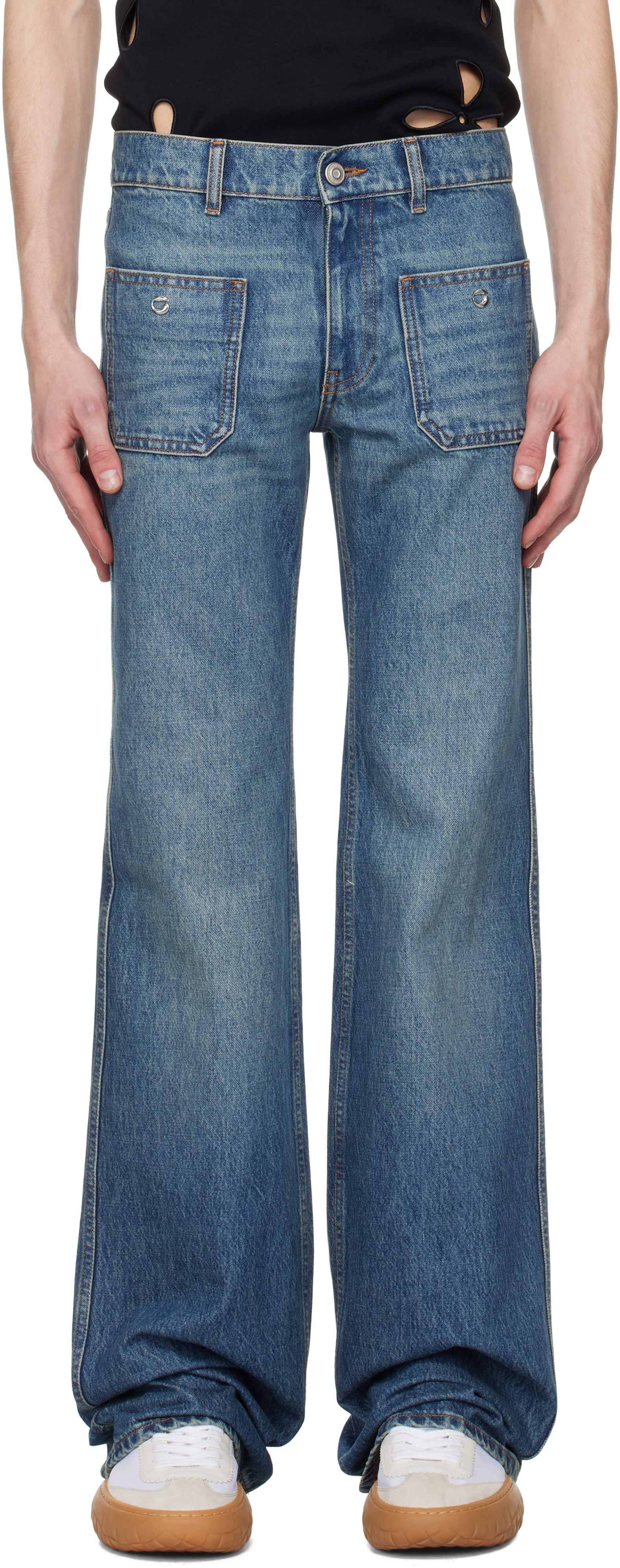 Blue Four Pocket Straight Leg Jeans