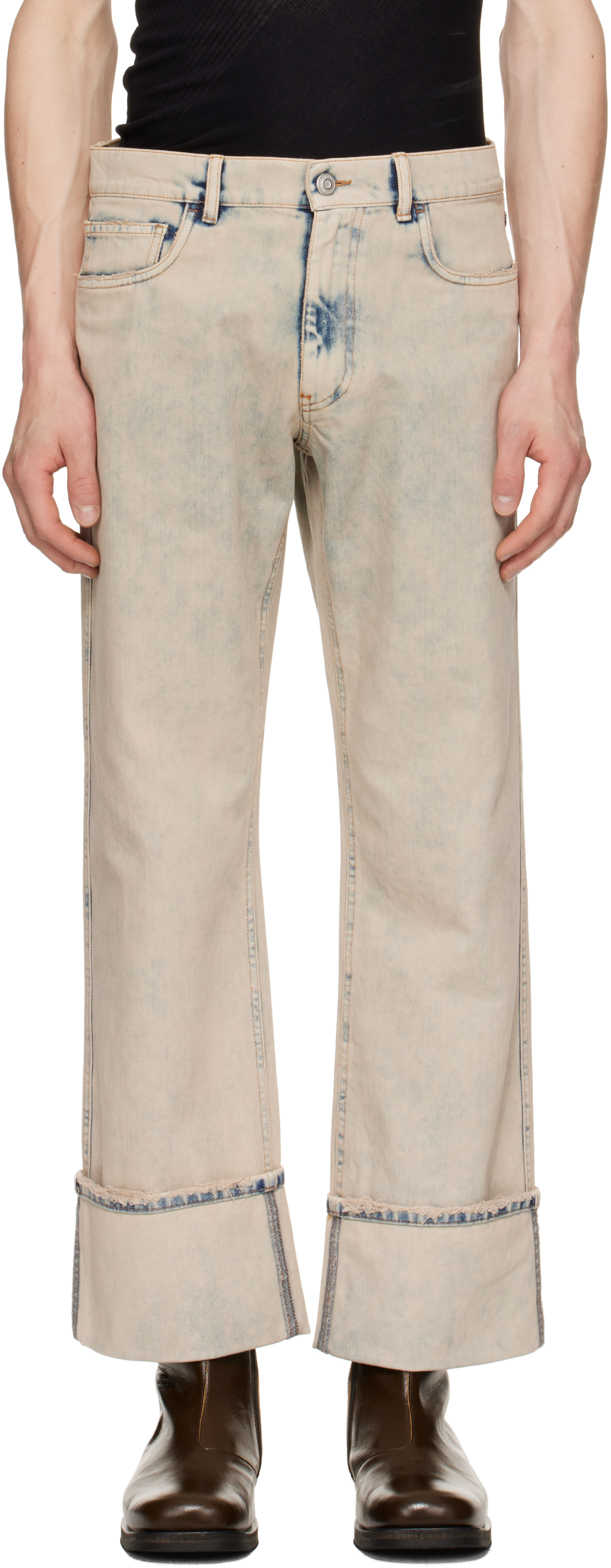 Beige & Blue Boyfriend Jeans