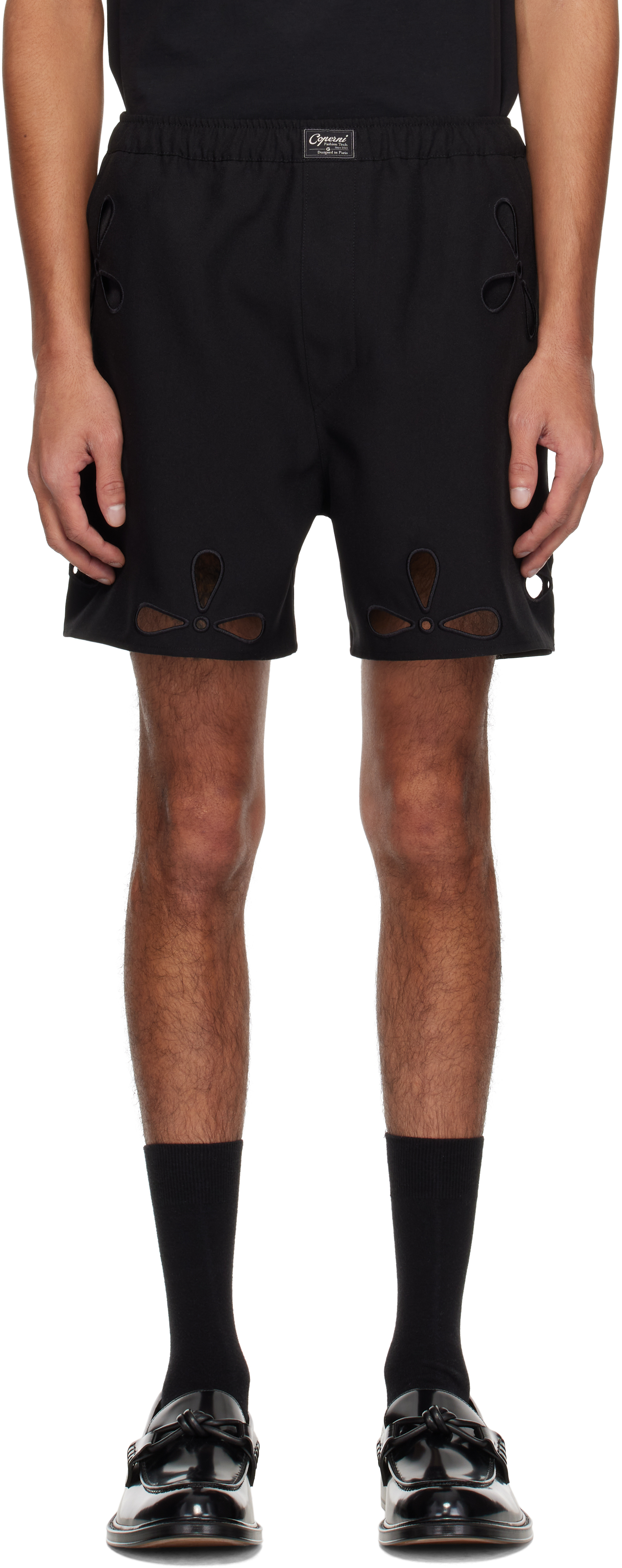 Black Petal Embroidered Cut-Out Shorts