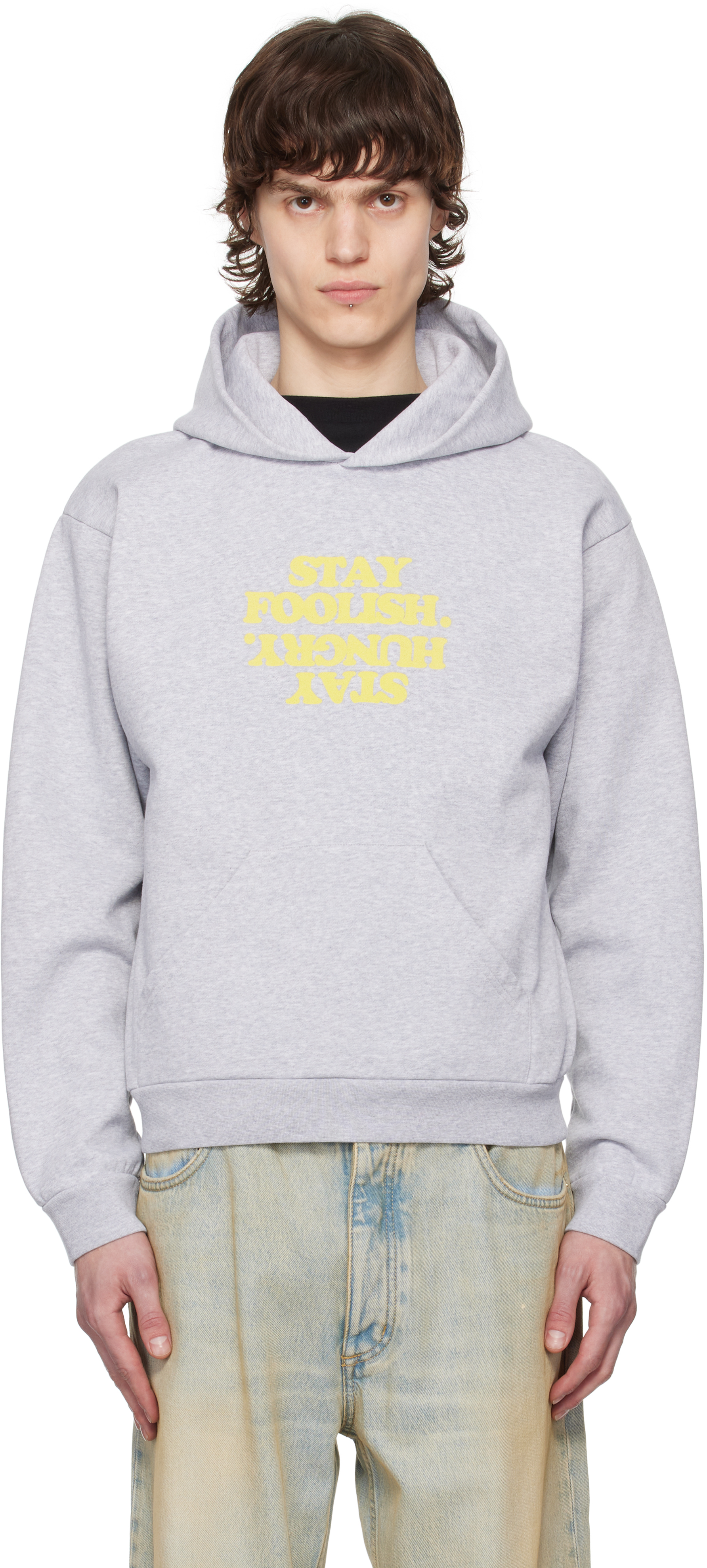 Gray 
Stay Foolish
 Printed Hoodie