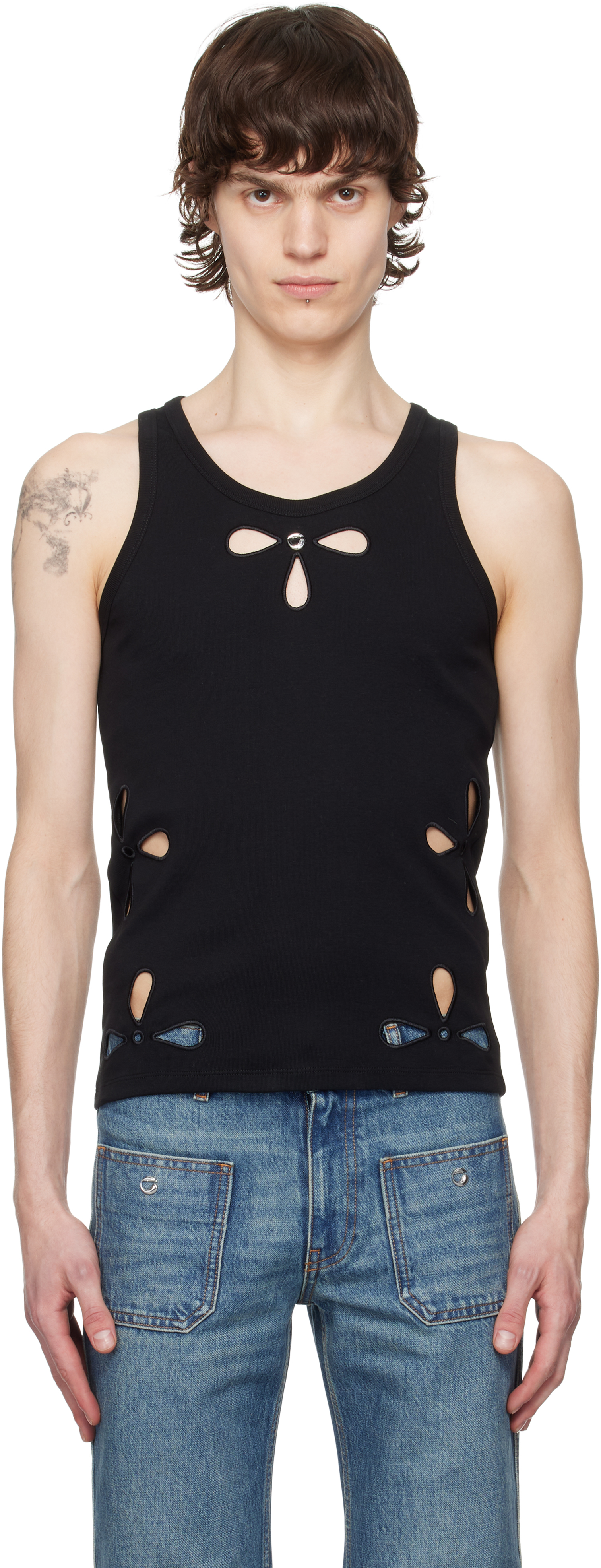 Black Petal Embroidered Tank Top