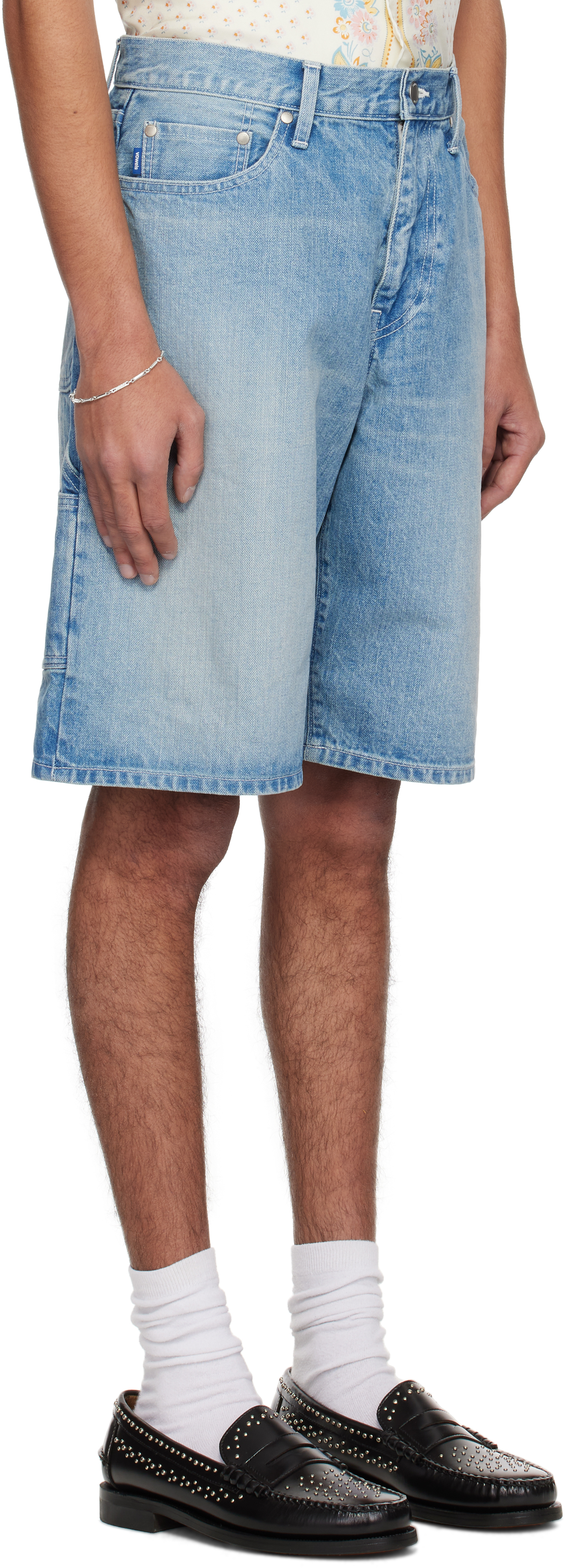 Shop Vowels Blue Painter Denim Shorts In #69 Bleached Indigo