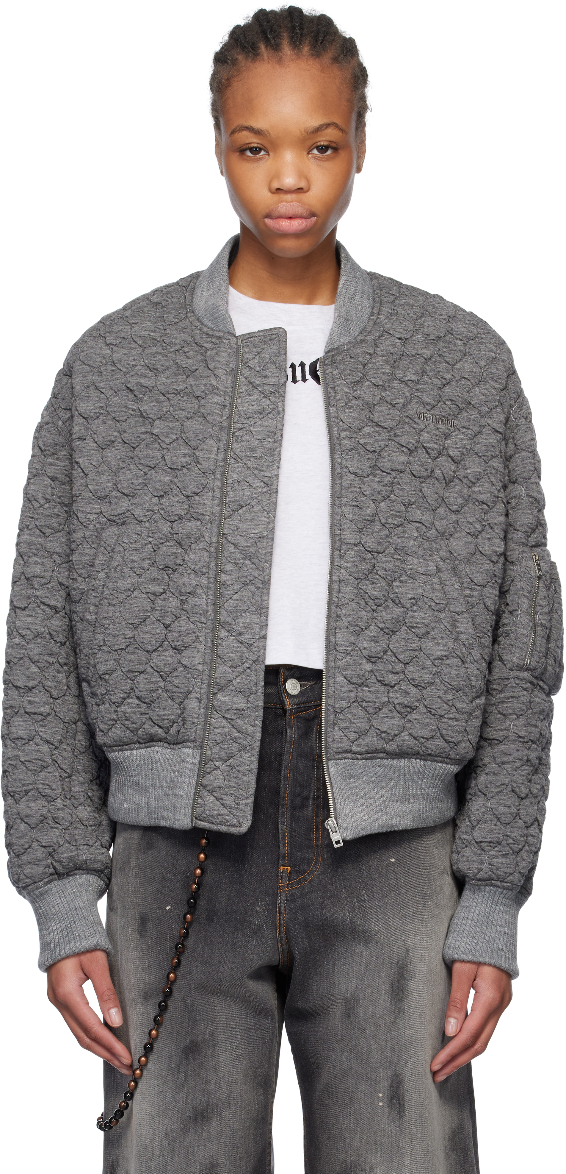 Gray Quilted Bomber Jacket