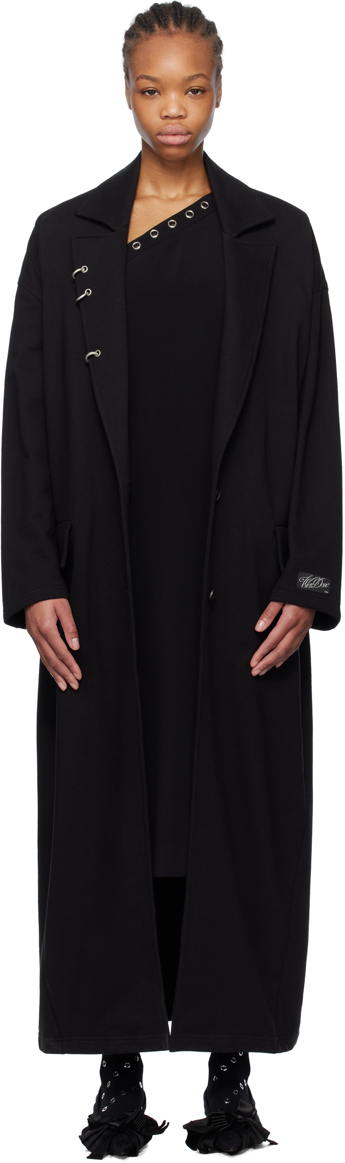 Black Pierced Jersey Coat