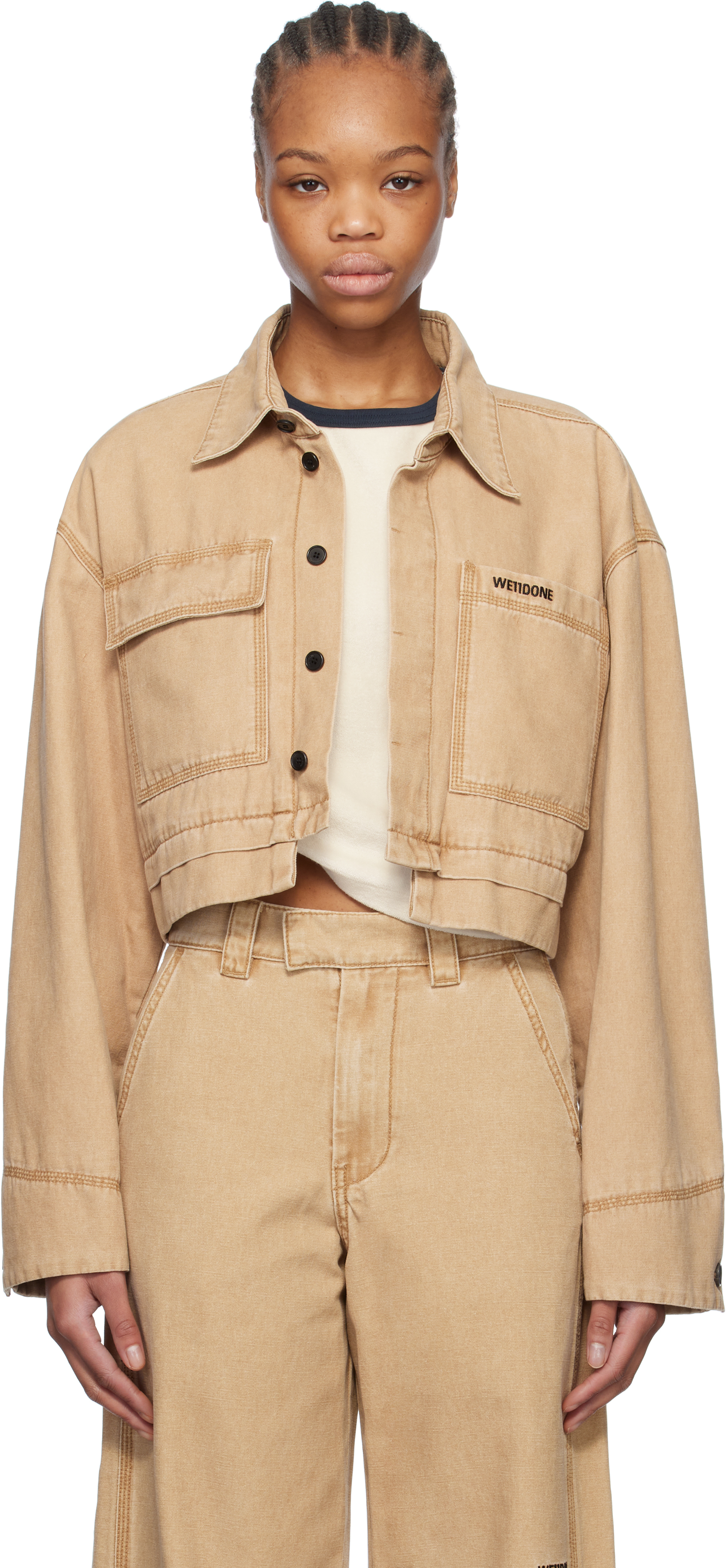 Beige Cropped Work Jacket