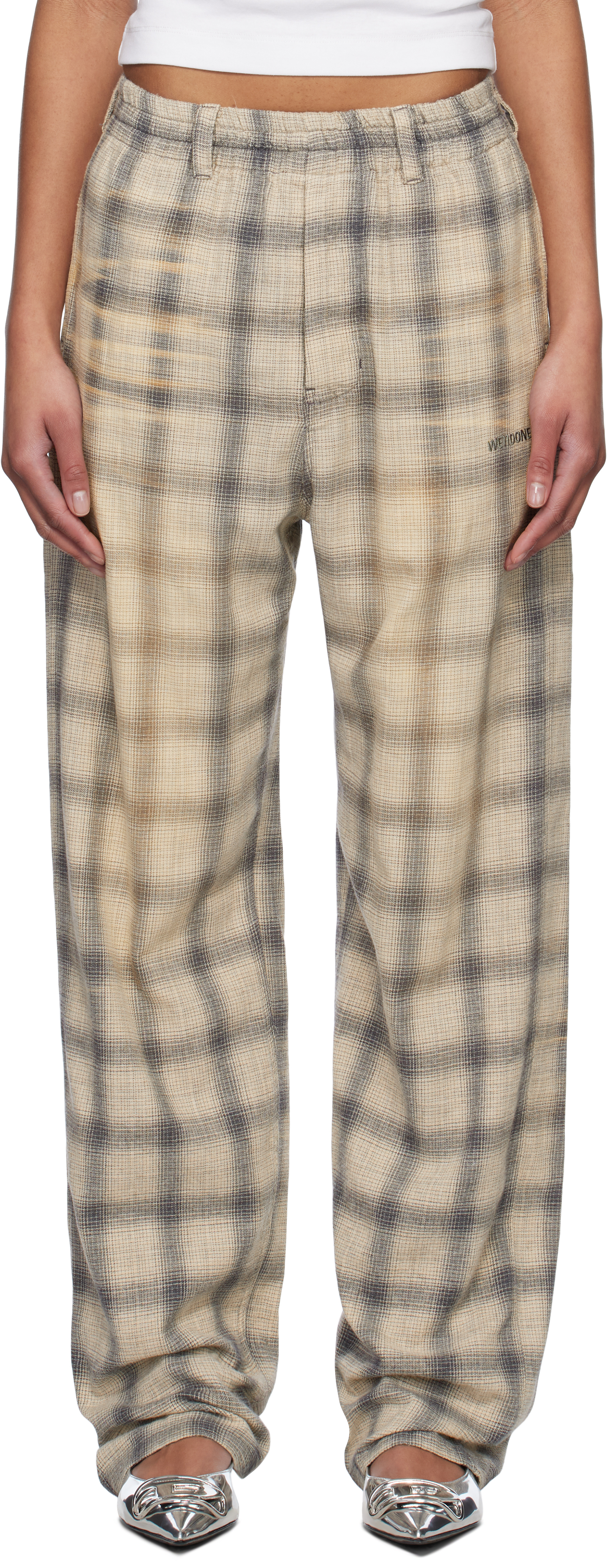 Gray Washed Checkered Trousers