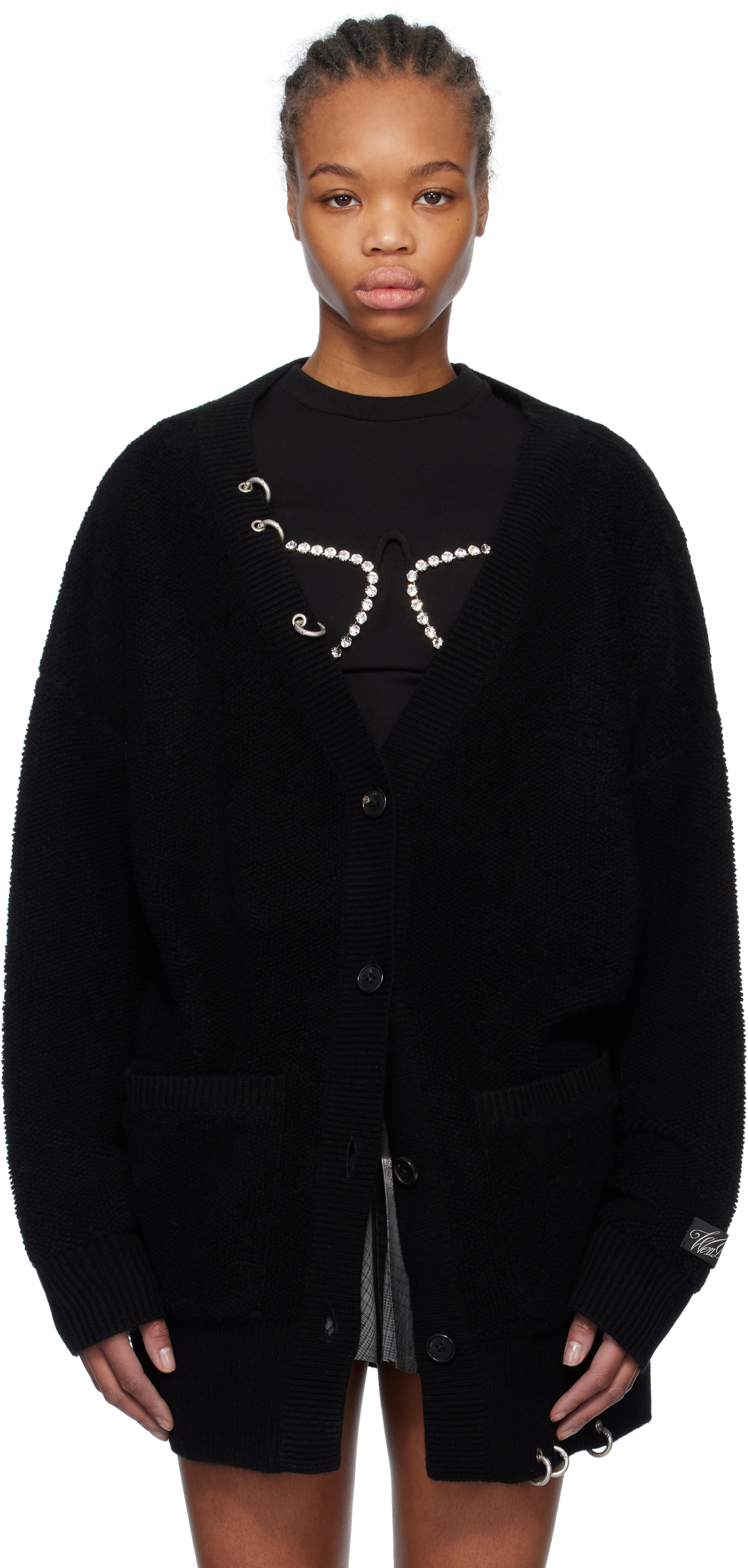 Black Pierced Oversized Cashmere Knit Cardigan
