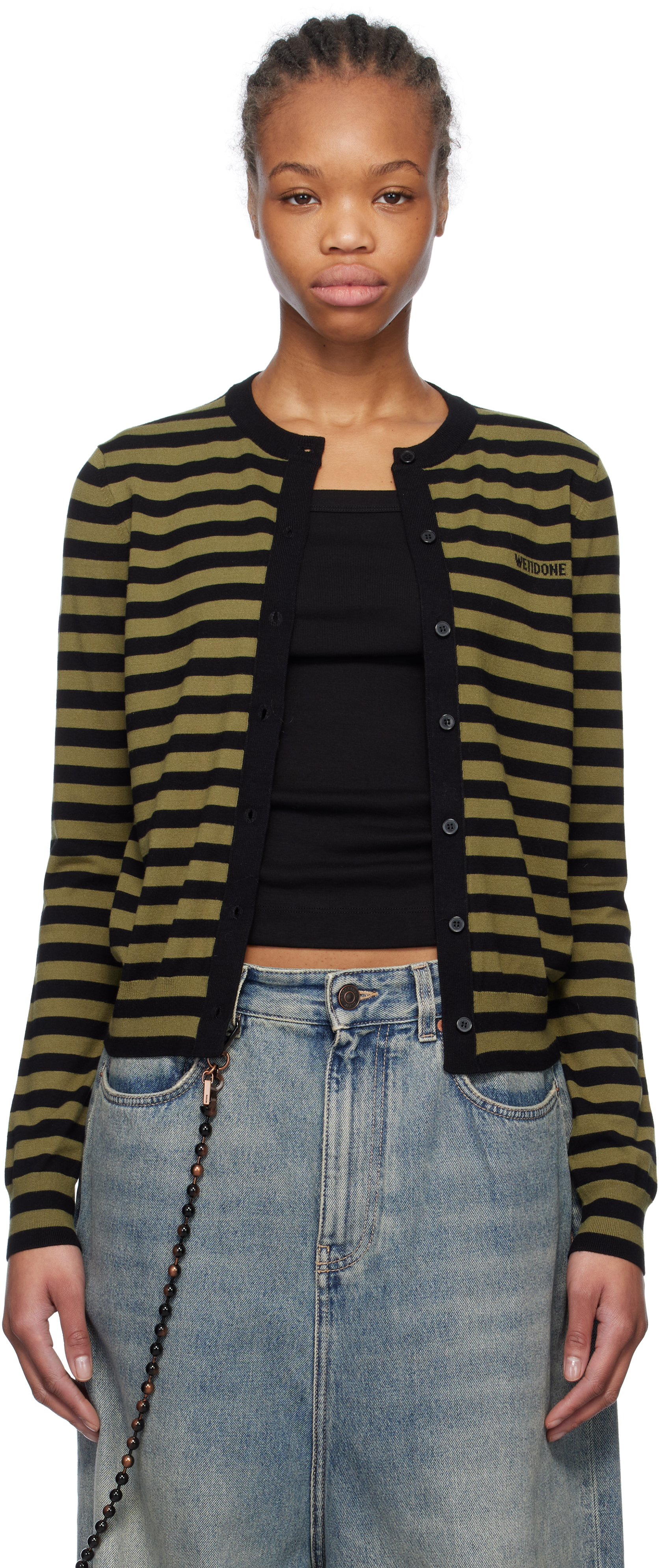 Green 
Black Striped Cardigan