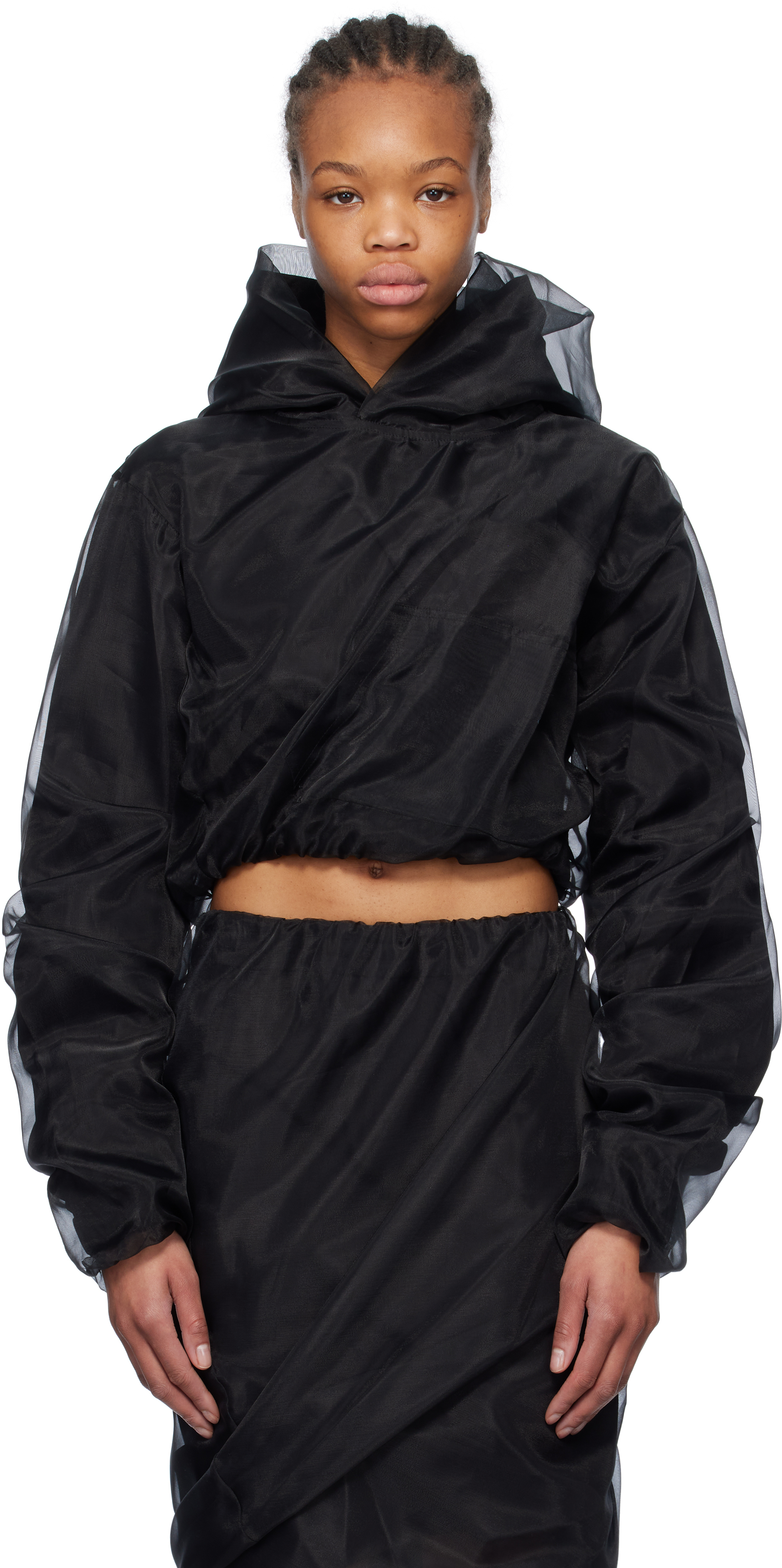 Black Layered Cropped Hoodie