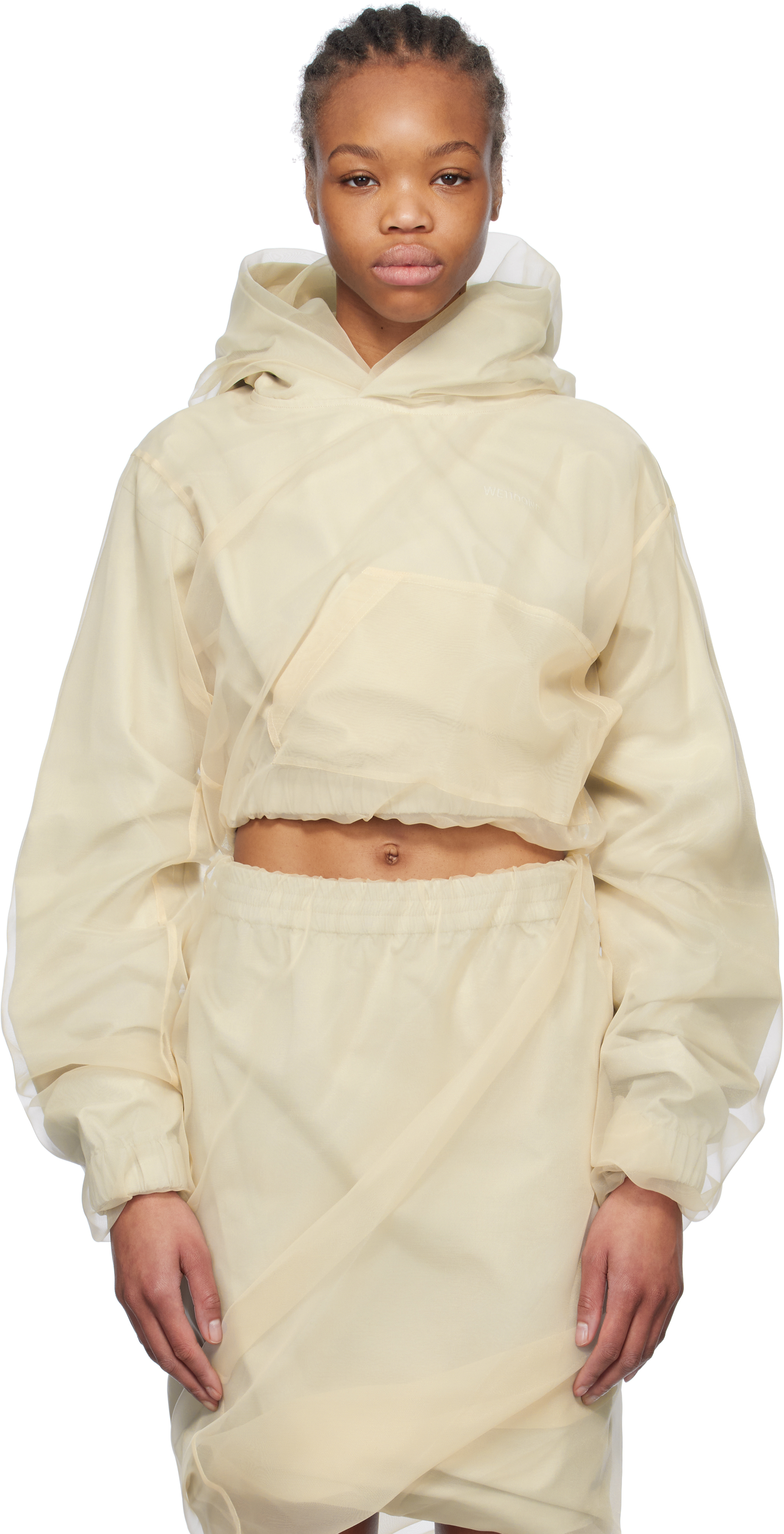 Beige Layered Cropped Hoodie