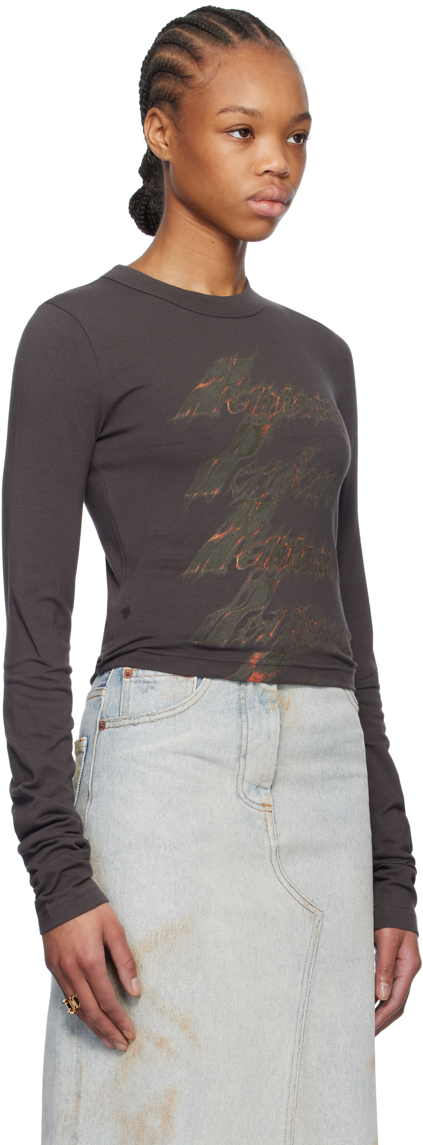 We11 Done Gray Spark Long-sleeved T-shirt In Charcoal