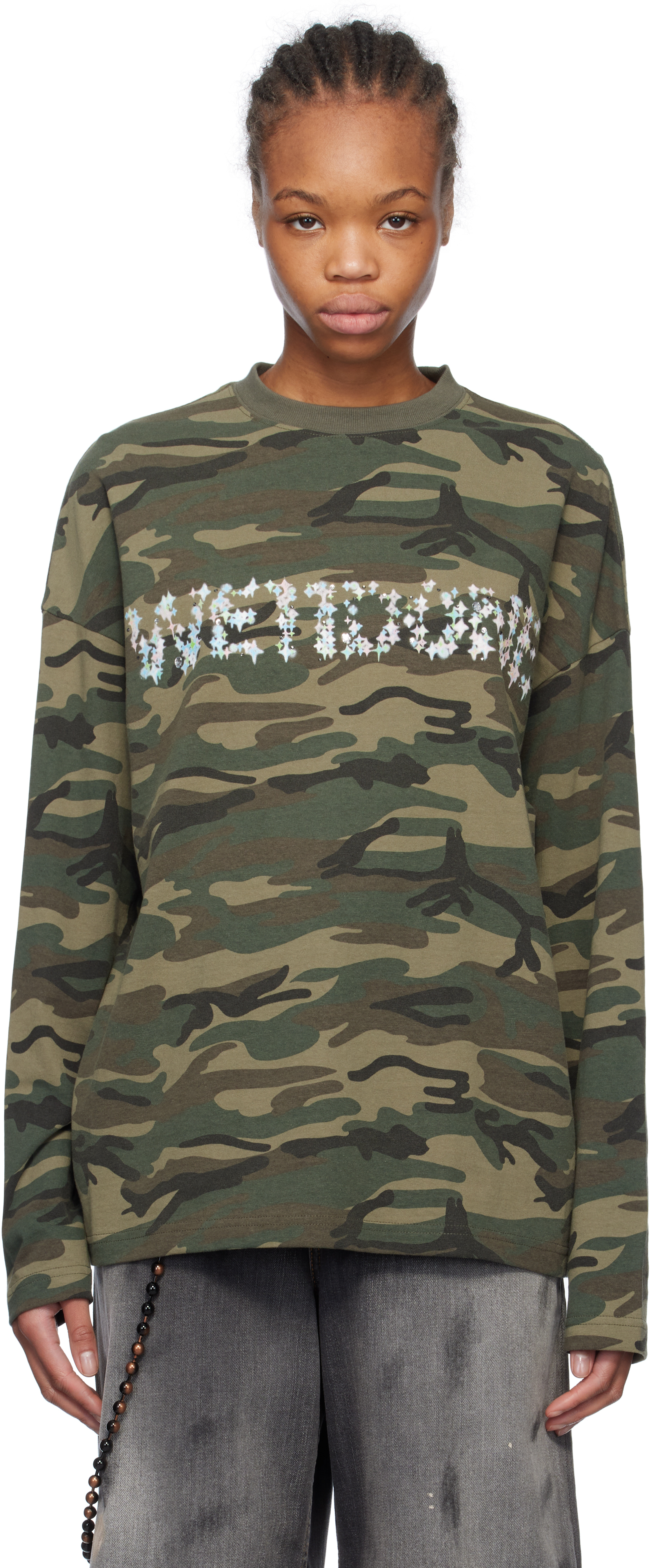 Green Sparkle Logo Long-Sleeved T-shirt