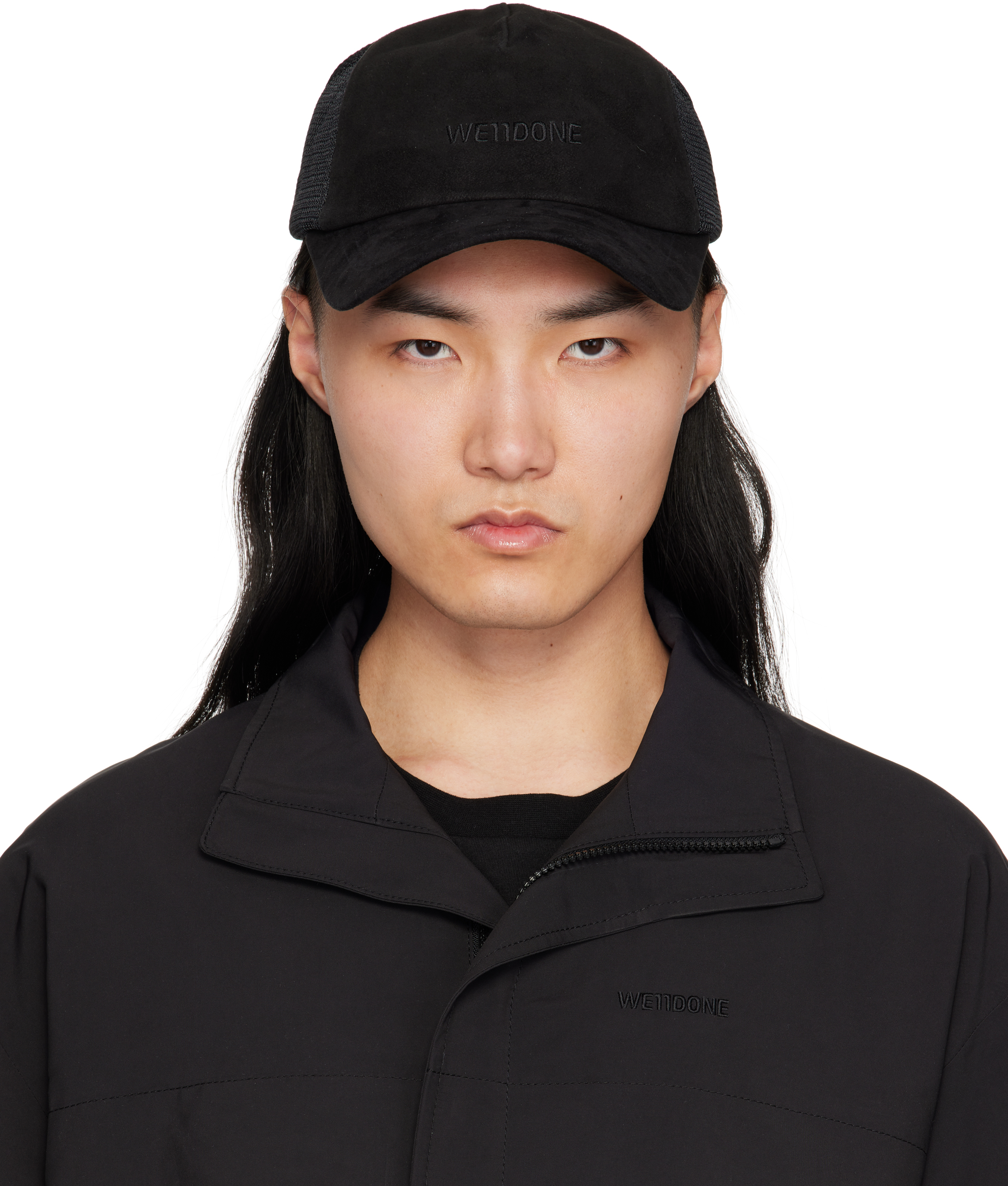 Black Logo Embroidery Suede Cap