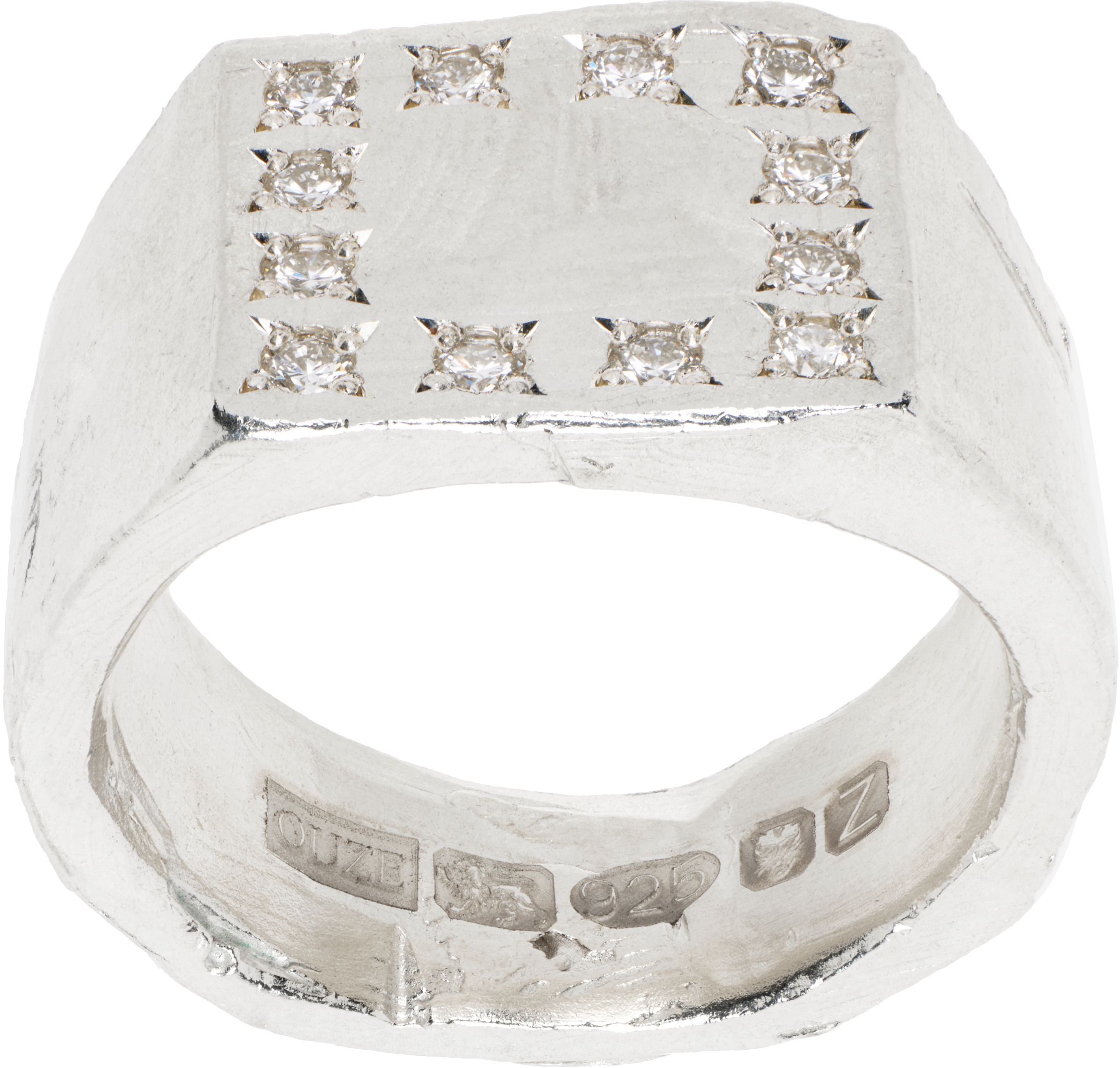 Silver Diamond Box Signet Ring