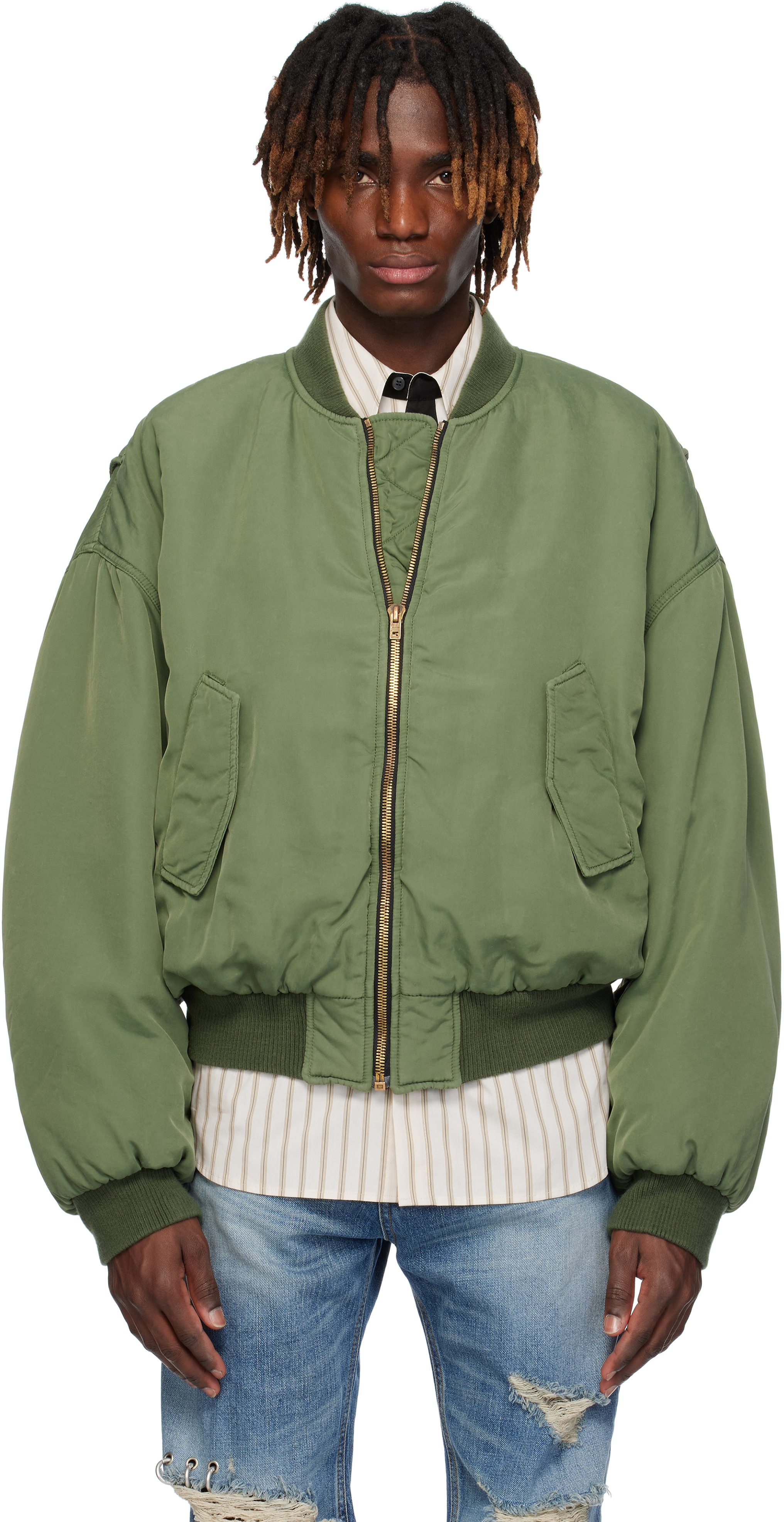 Khaki Curved Bomber Jacket