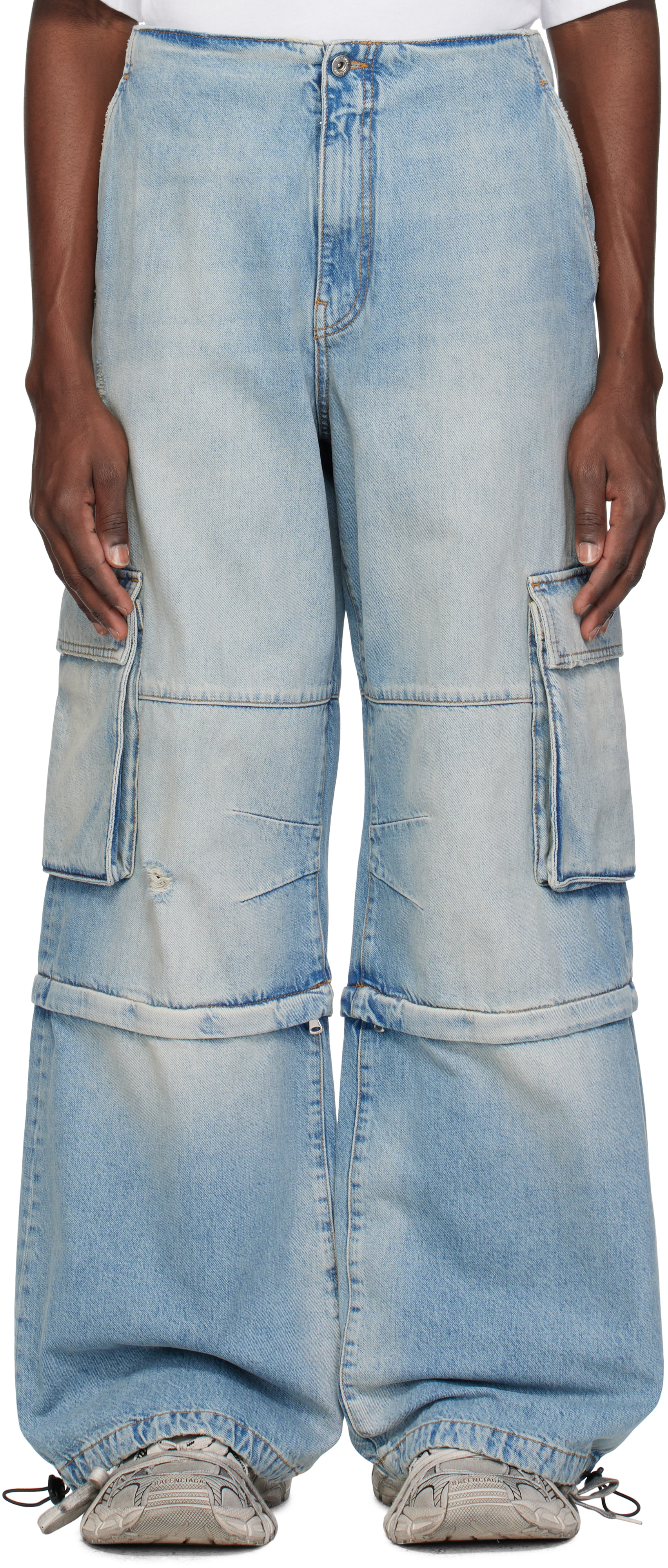 Blue Faded Denim Zip-off Cargo Pants