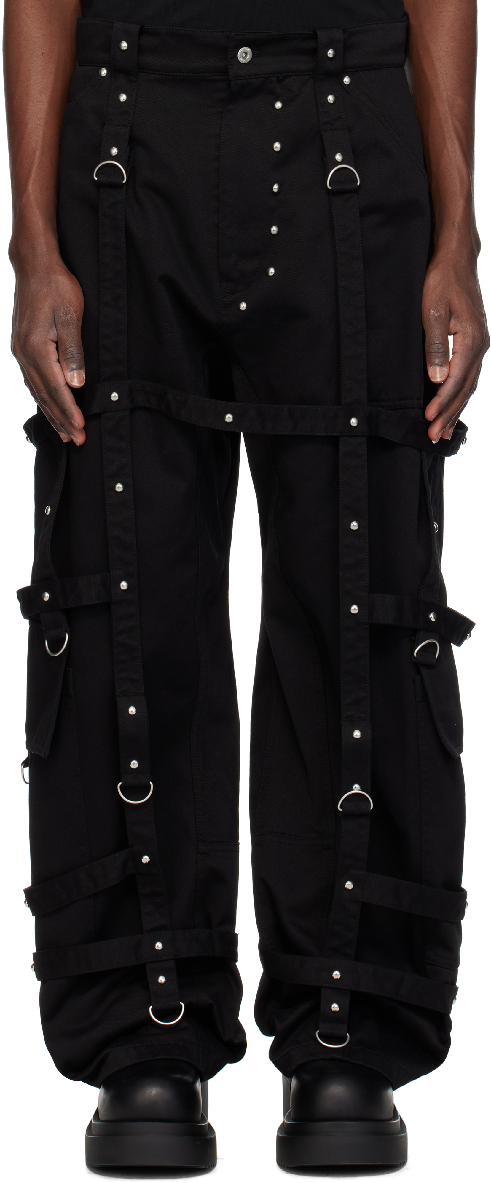 Black Strapped Cargo Pants