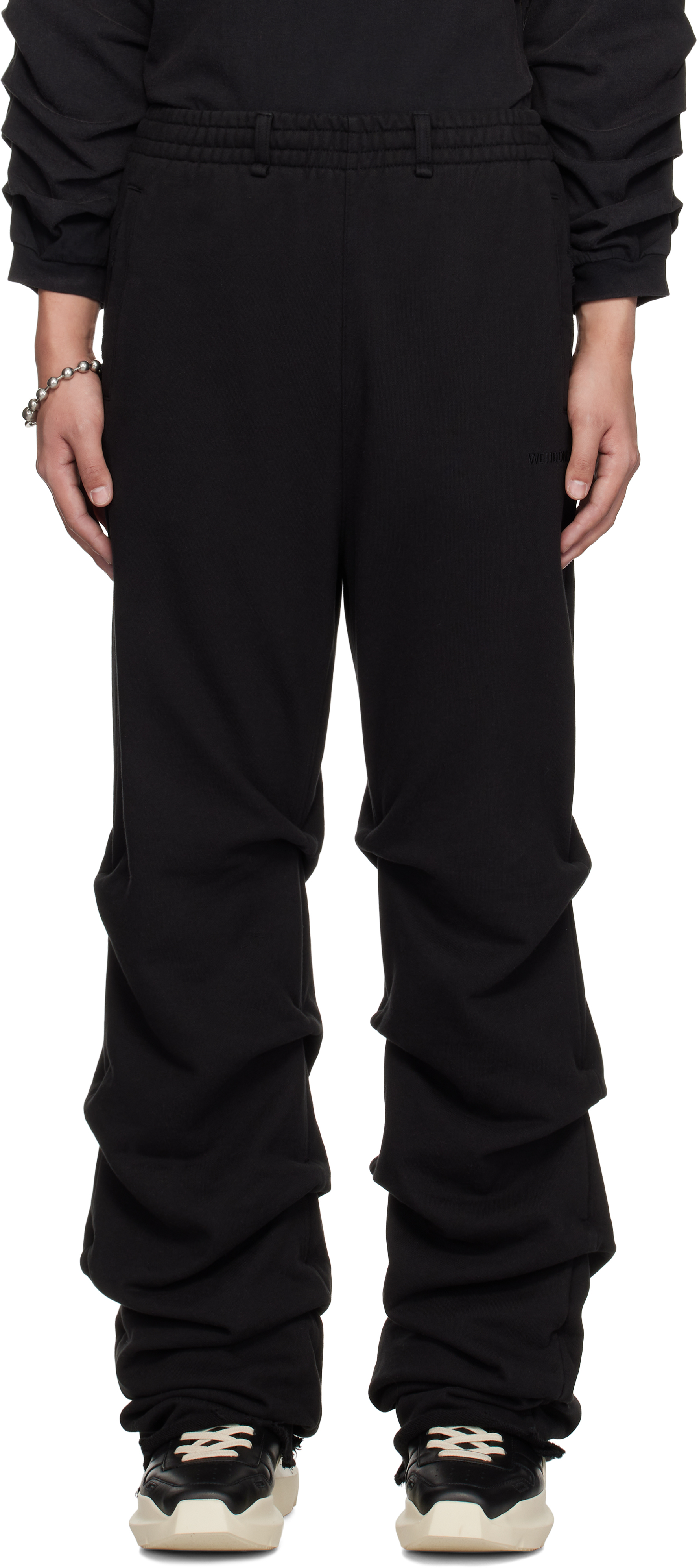 Black Wrinkled Straight Jogger Sweatpants