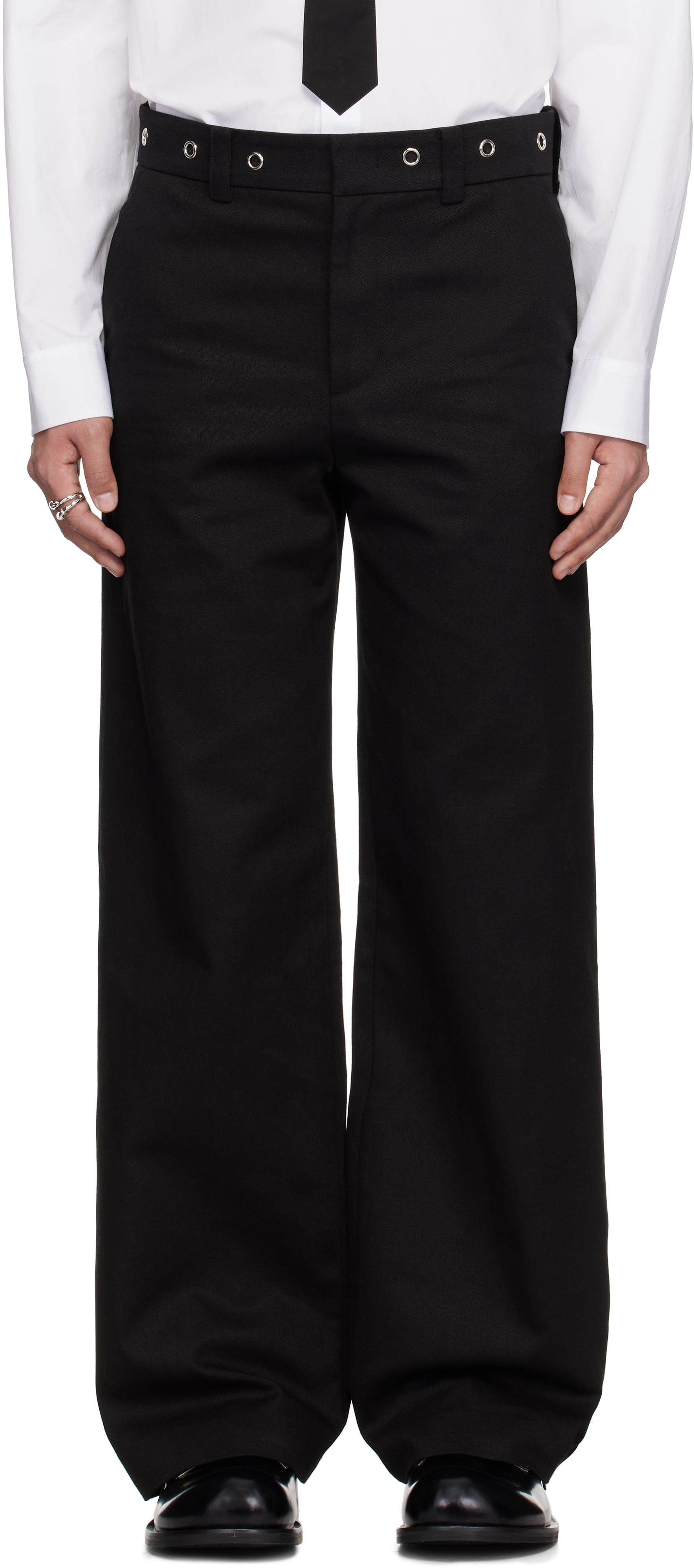 Black Eyelet Detailed Trousers