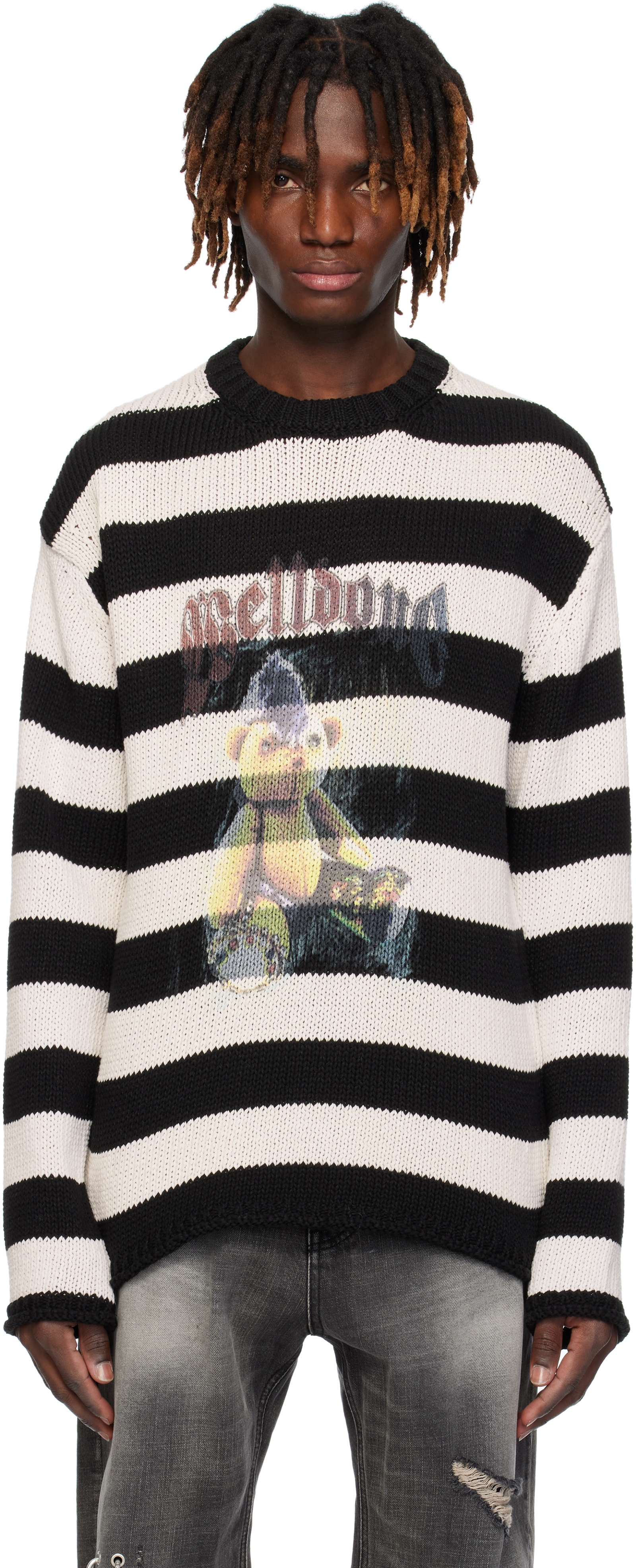 Black 
White Punk Teddy Striped Sweater