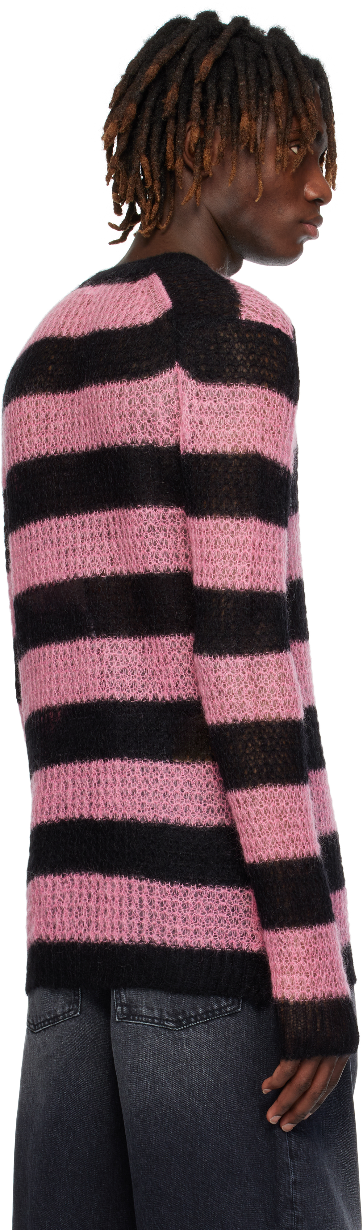 We11 Done Sheer Striped Round Neck Sweater In Pink
