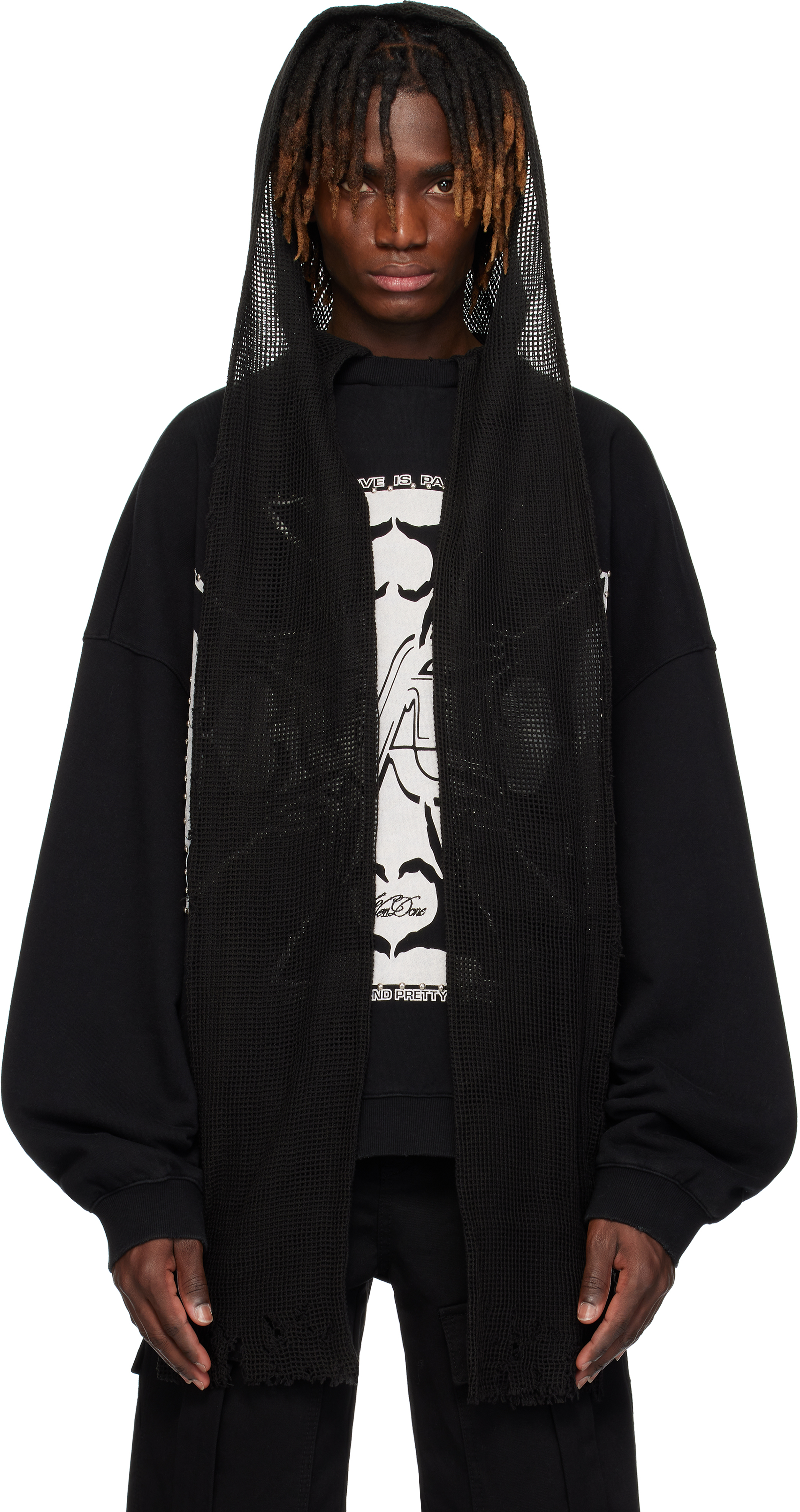 Black Heart-Cross Long-Sleeved Muffler Hoodie