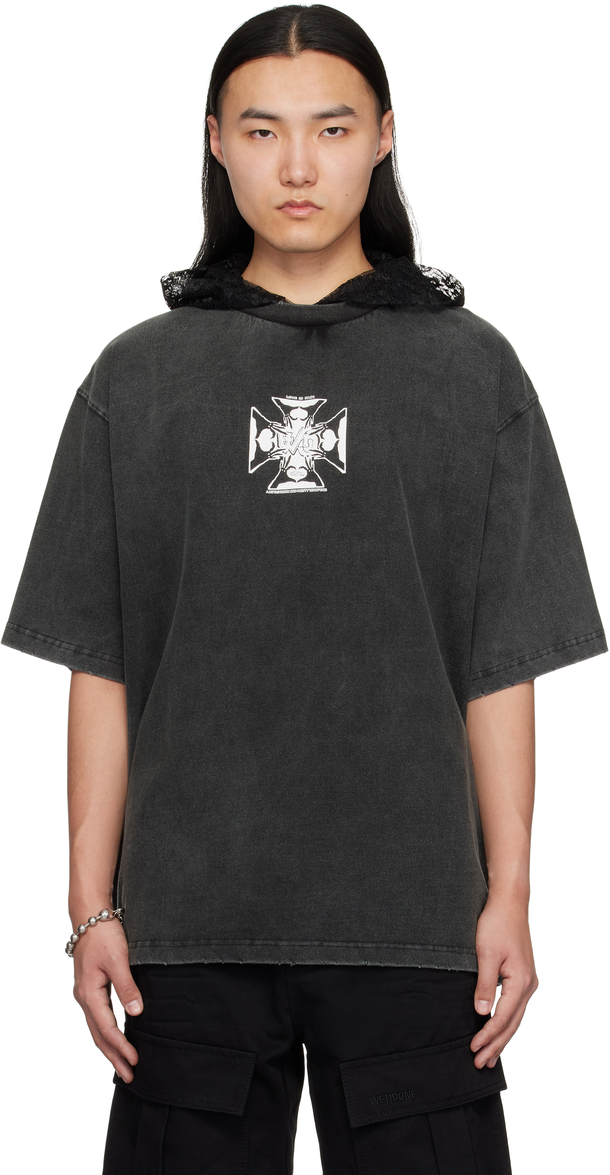 【関税込み】We11done ブラック Heart Cross レイヤード Tシャツ We11doneのブラック Heart Cross レイヤード Tシャツがセール中