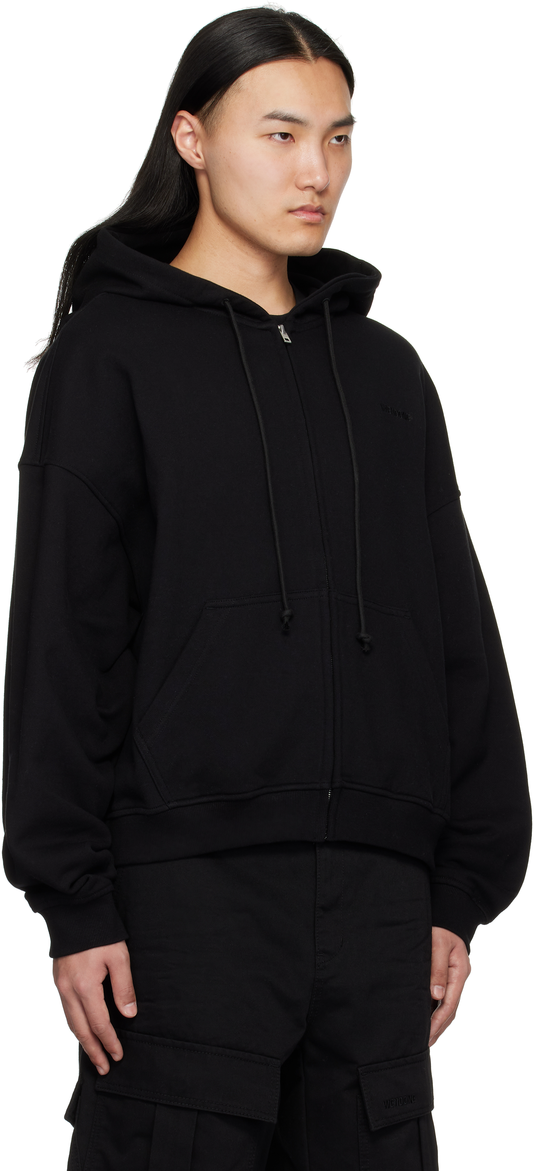 We11 Done Black Twin All Around Zip-up Hoodie In Black