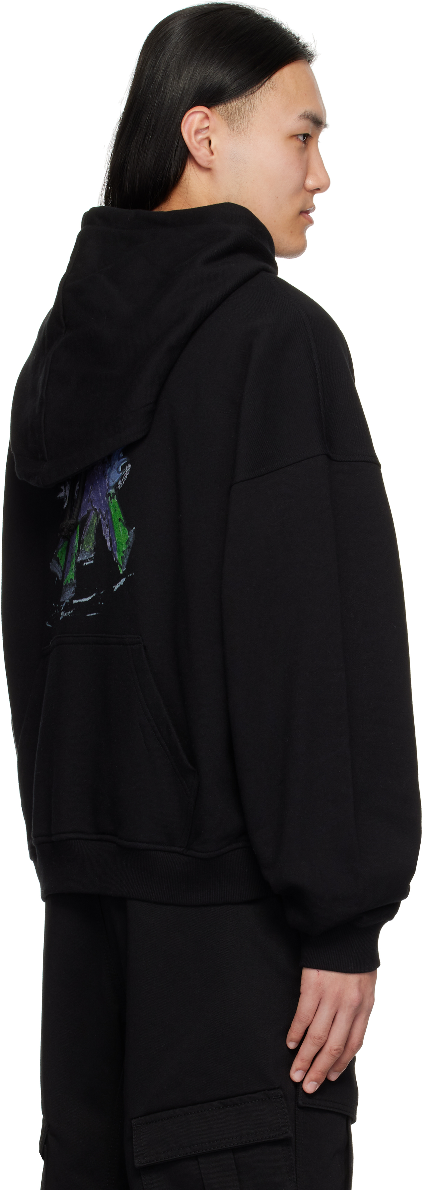 We11 Done Black Twin All Around Zip-up Hoodie In Black
