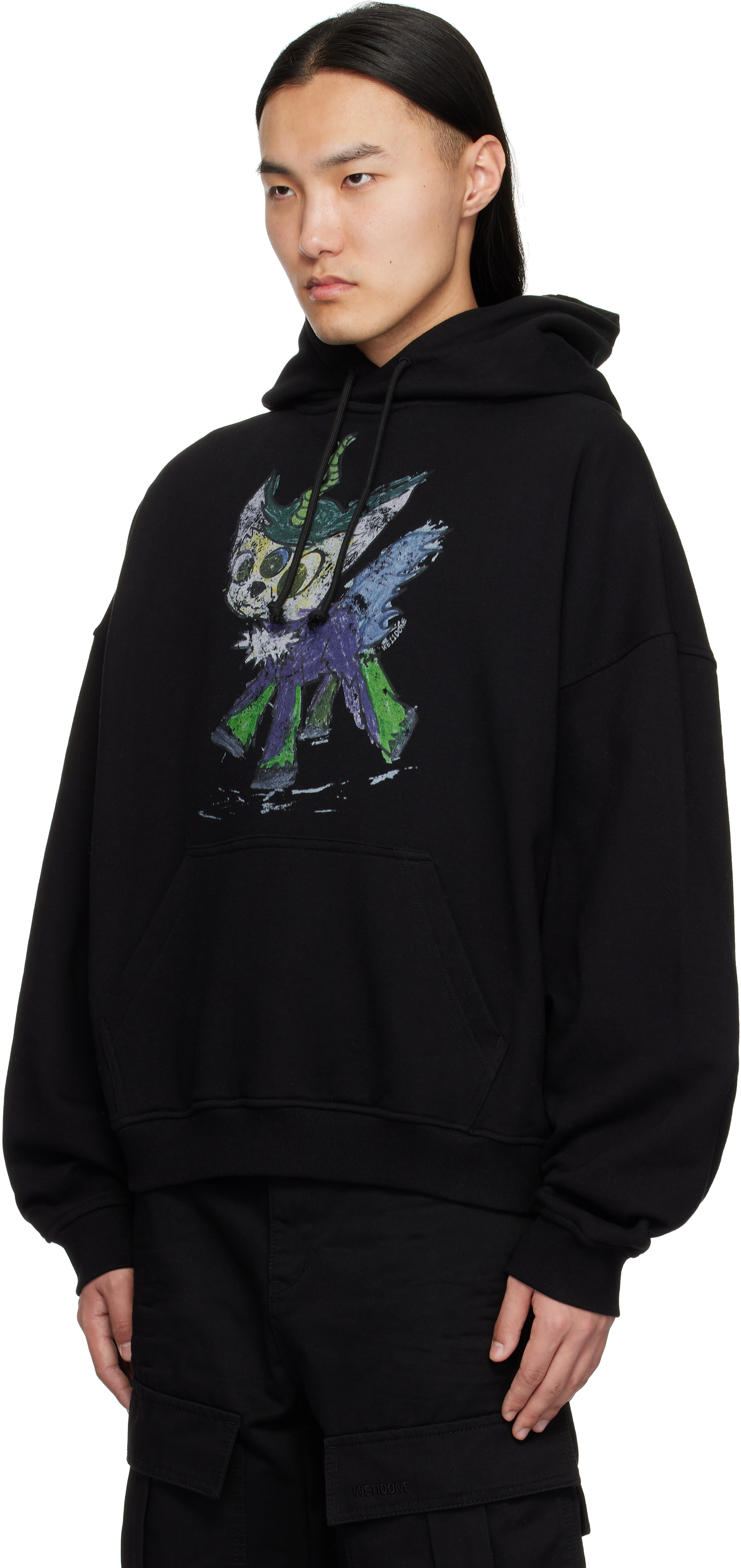 We11 Done Black Twin All Around Zip-up Hoodie In Black