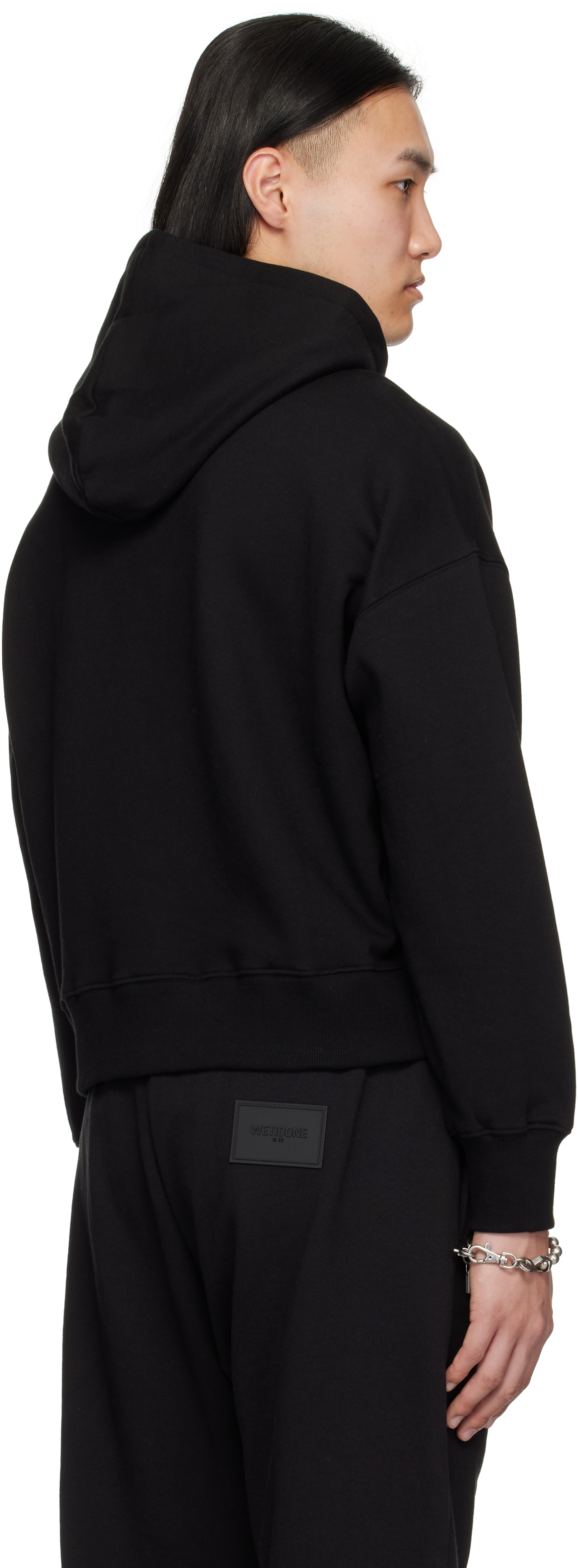 We11 Done Black Logo Zip-up Hoodie In Black