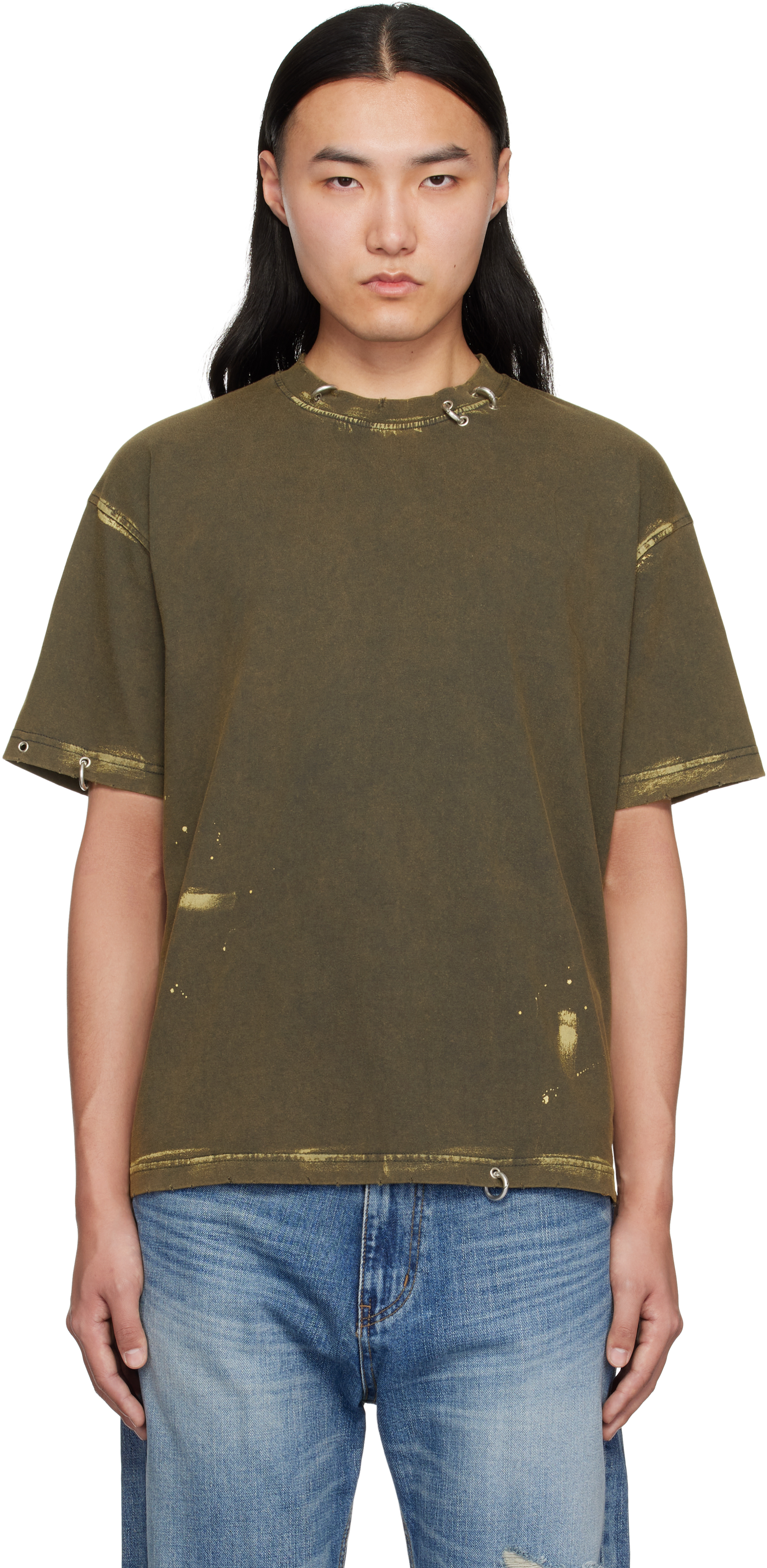 【関税込み】We11done カーキ Pierced Tシャツ 251327M213005_1.jpg