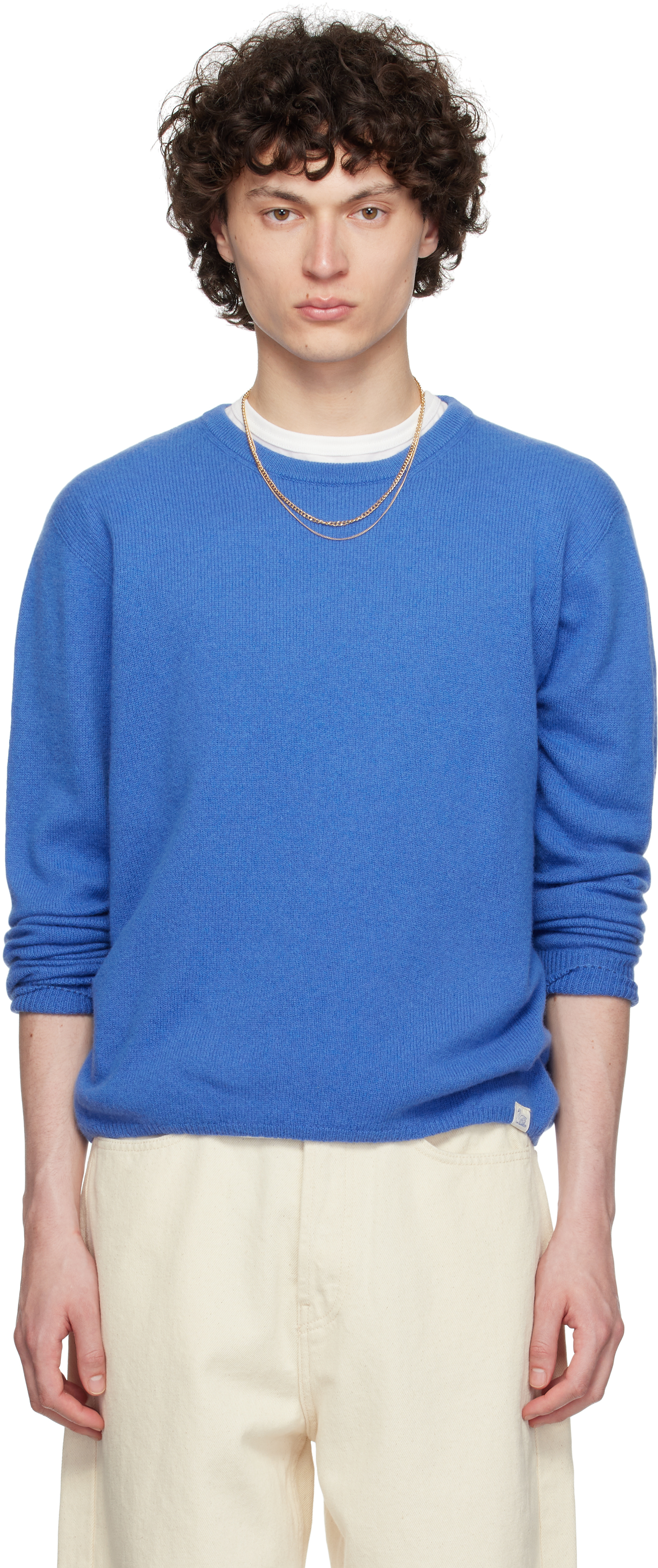 Shop Merz B Schwanen Blue Skcn02 Knitted Longsleeve Sweater In 660 Washed Blue