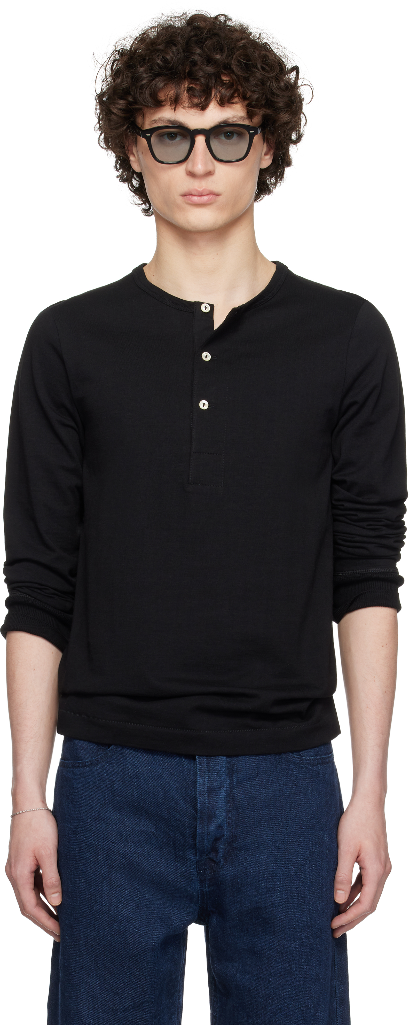 MERZ B SCHWANEN BLACK 206 LOOPWHEELED HENLEY