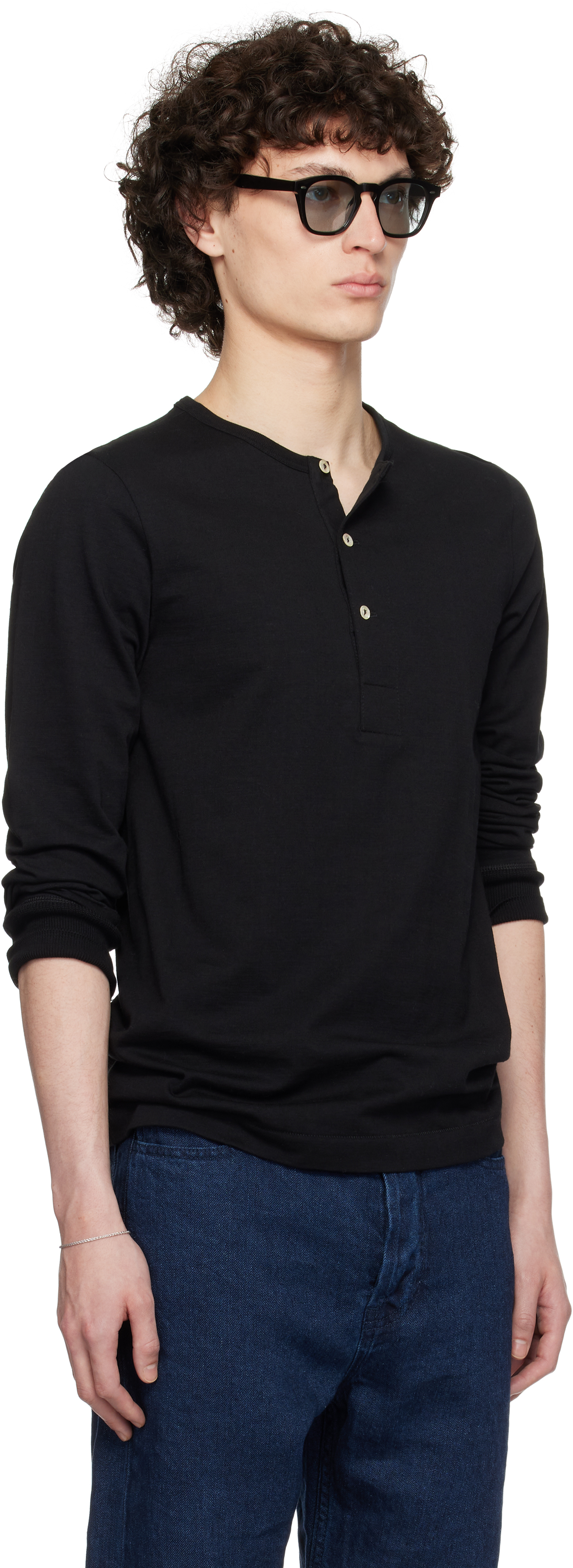 MERZ B SCHWANEN BLACK 206 LOOPWHEELED HENLEY