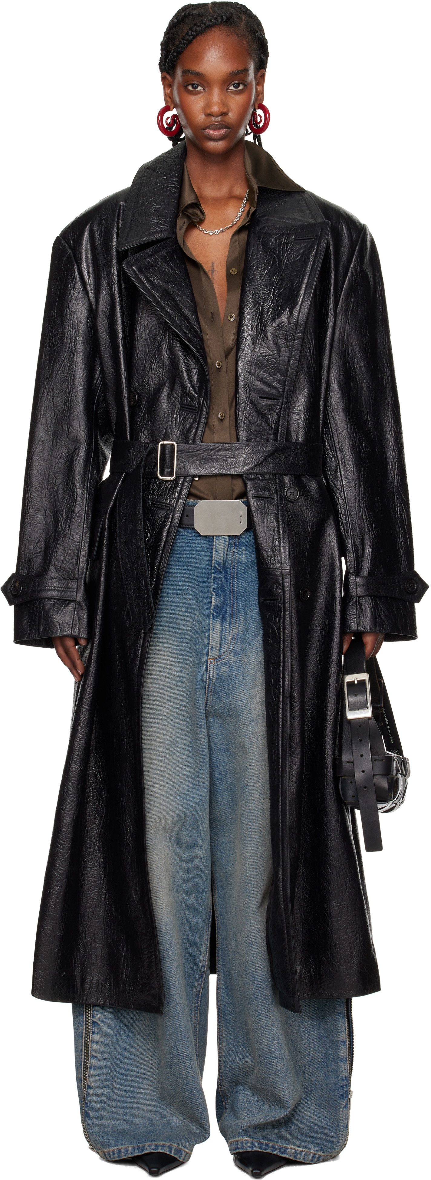 Black Jiman Leather Coat