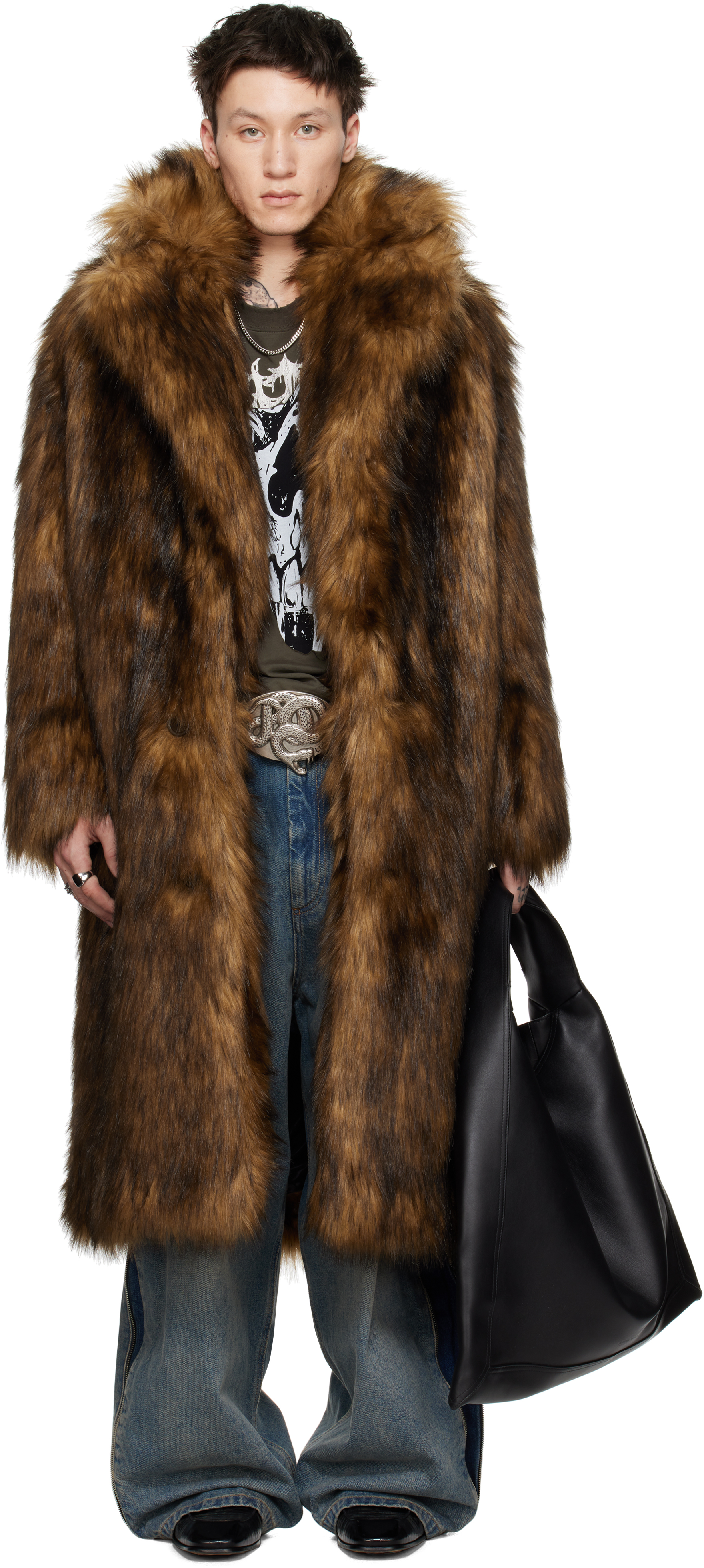 Brown Racoon Faux-Fur Coat