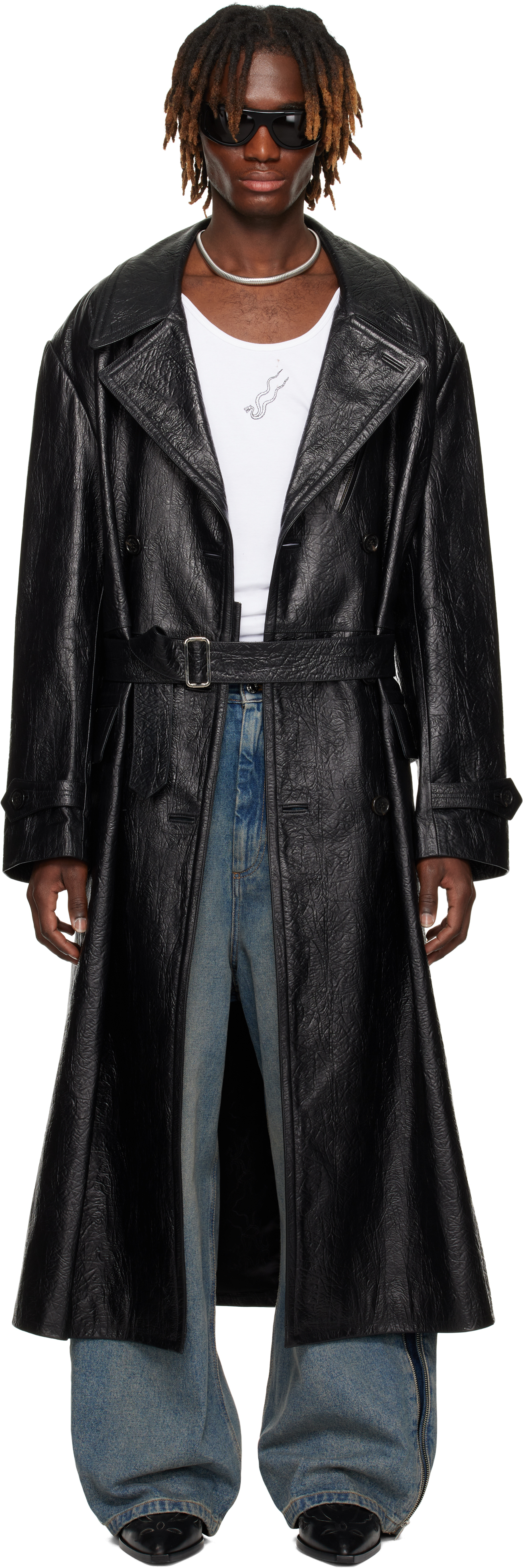 Black Jiman Leather Coat