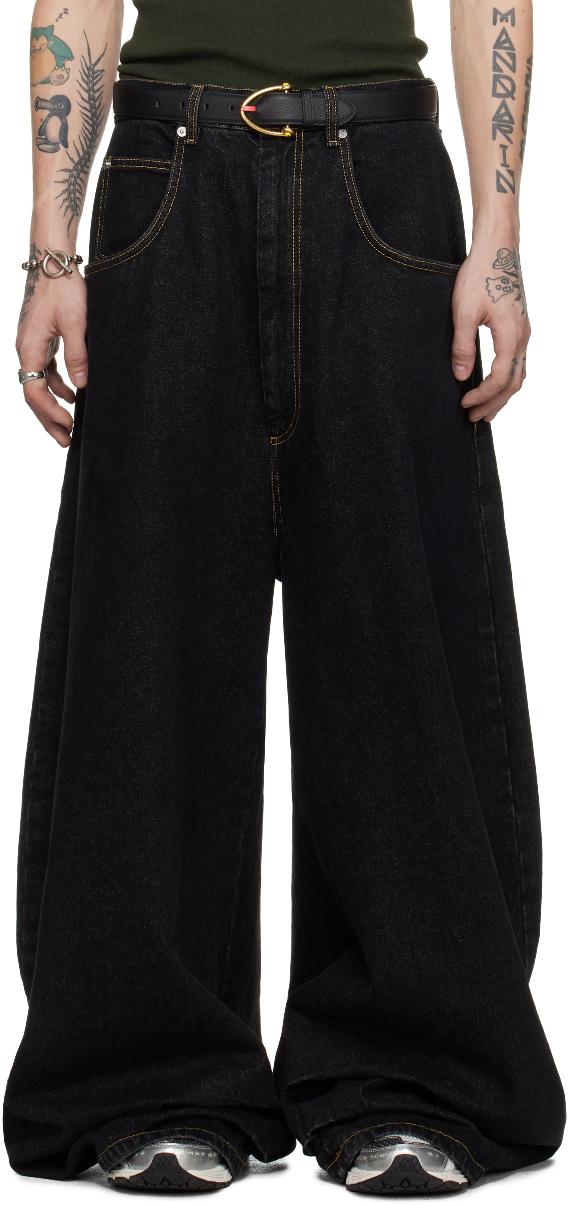 LU'U DAN ブラック ワイドレッグデニム LU'U DAN: ブラック Coated Double XL ジーンズ | SSENSE 日本