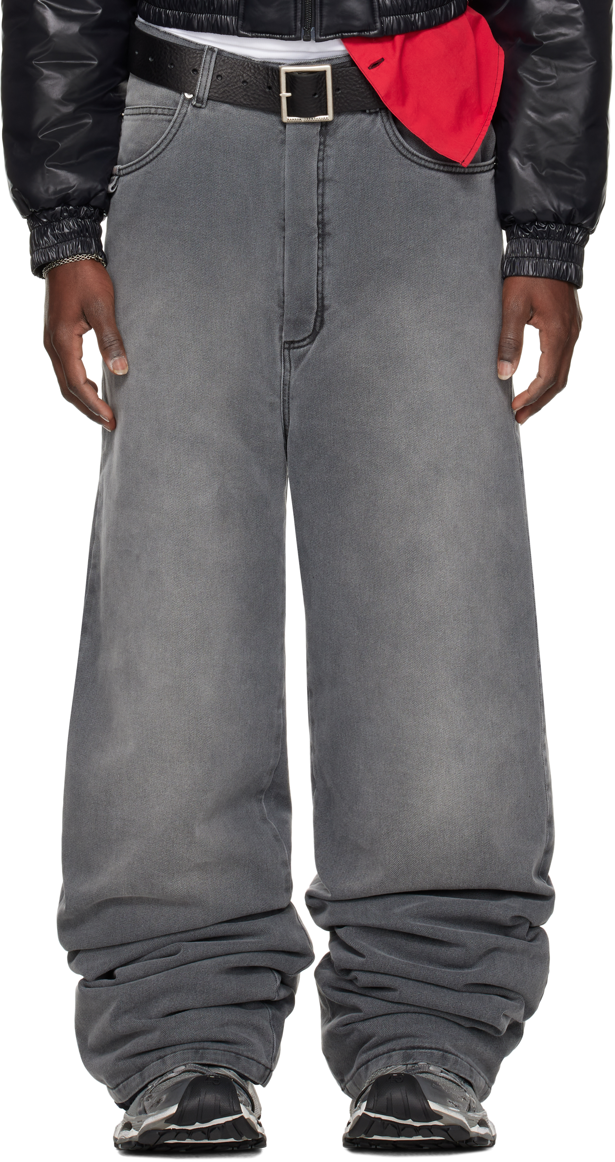 Gray Wadded Stack Jeans