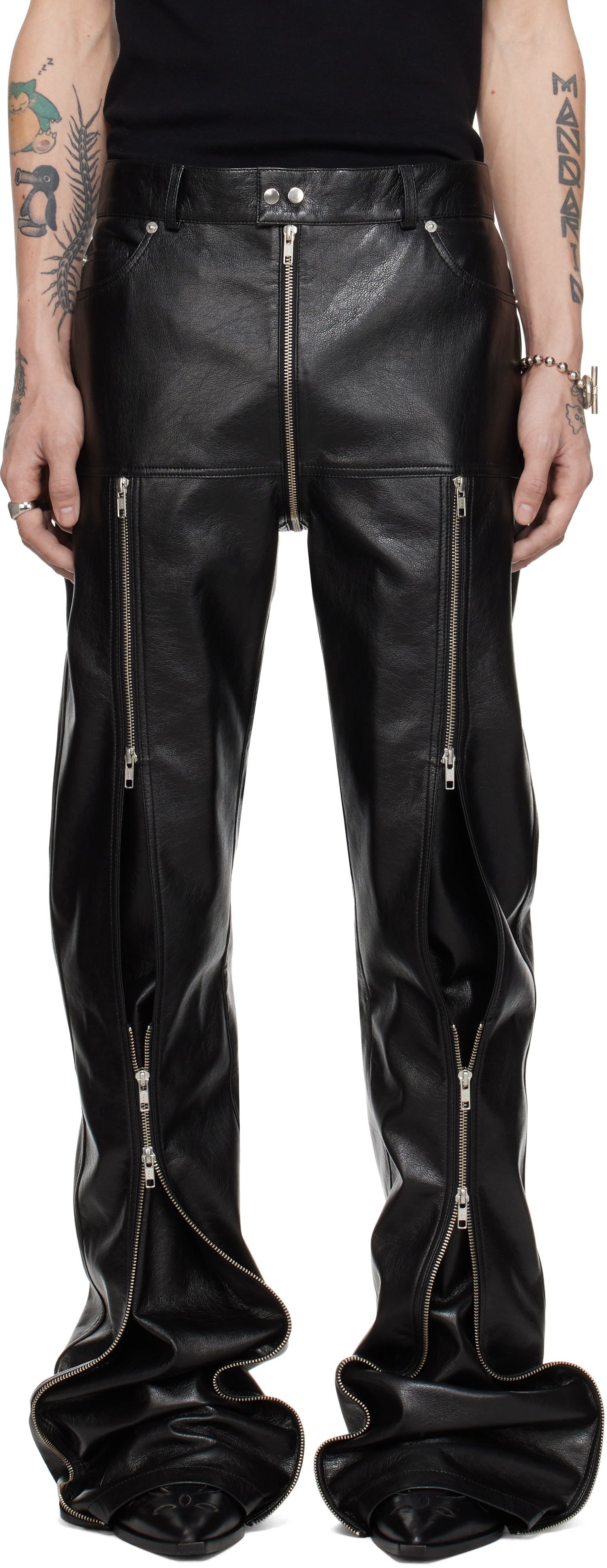 Black Zipped Riot 5-Pocket Faux-Leather Pants