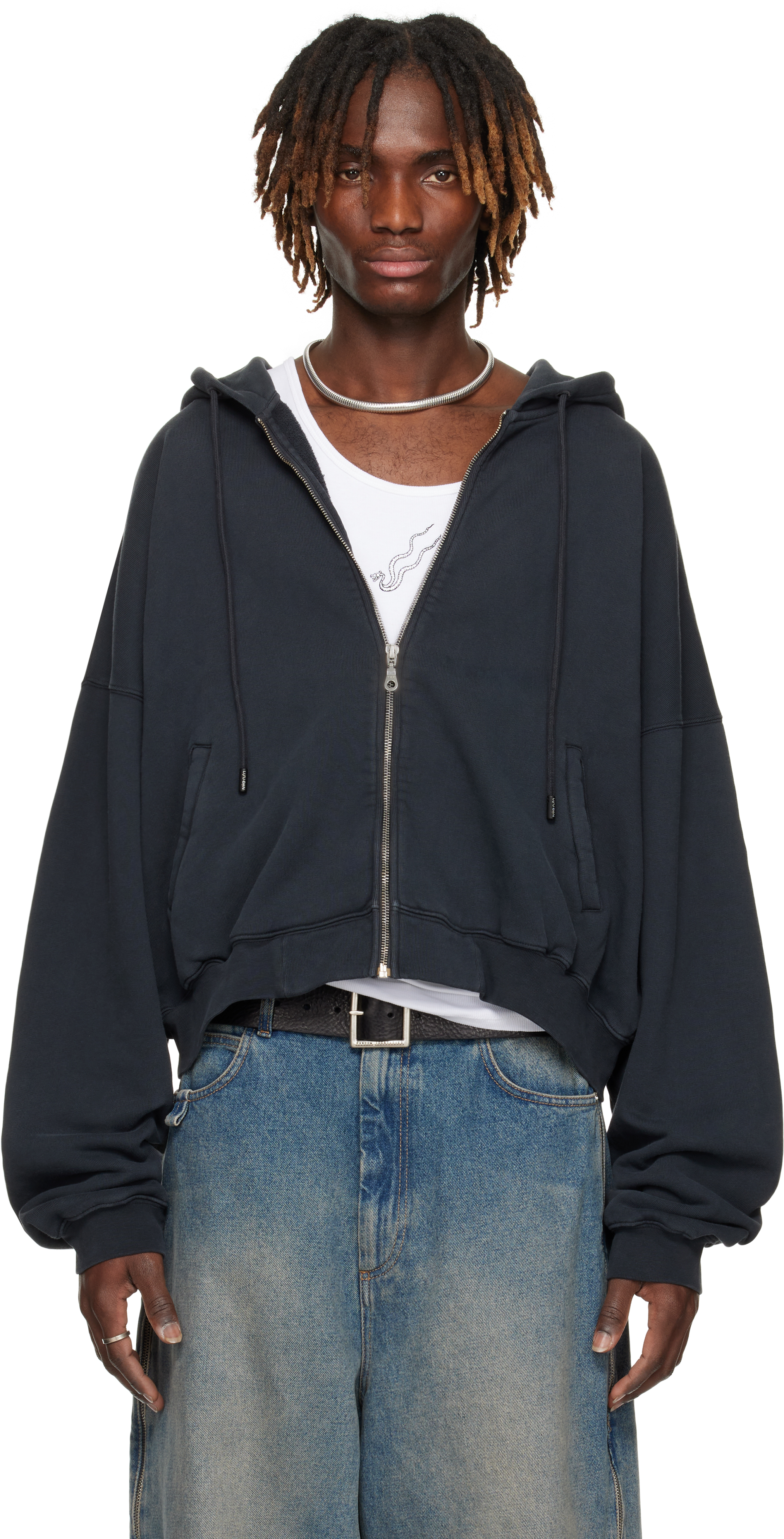 Black Washed Zip Hoodie