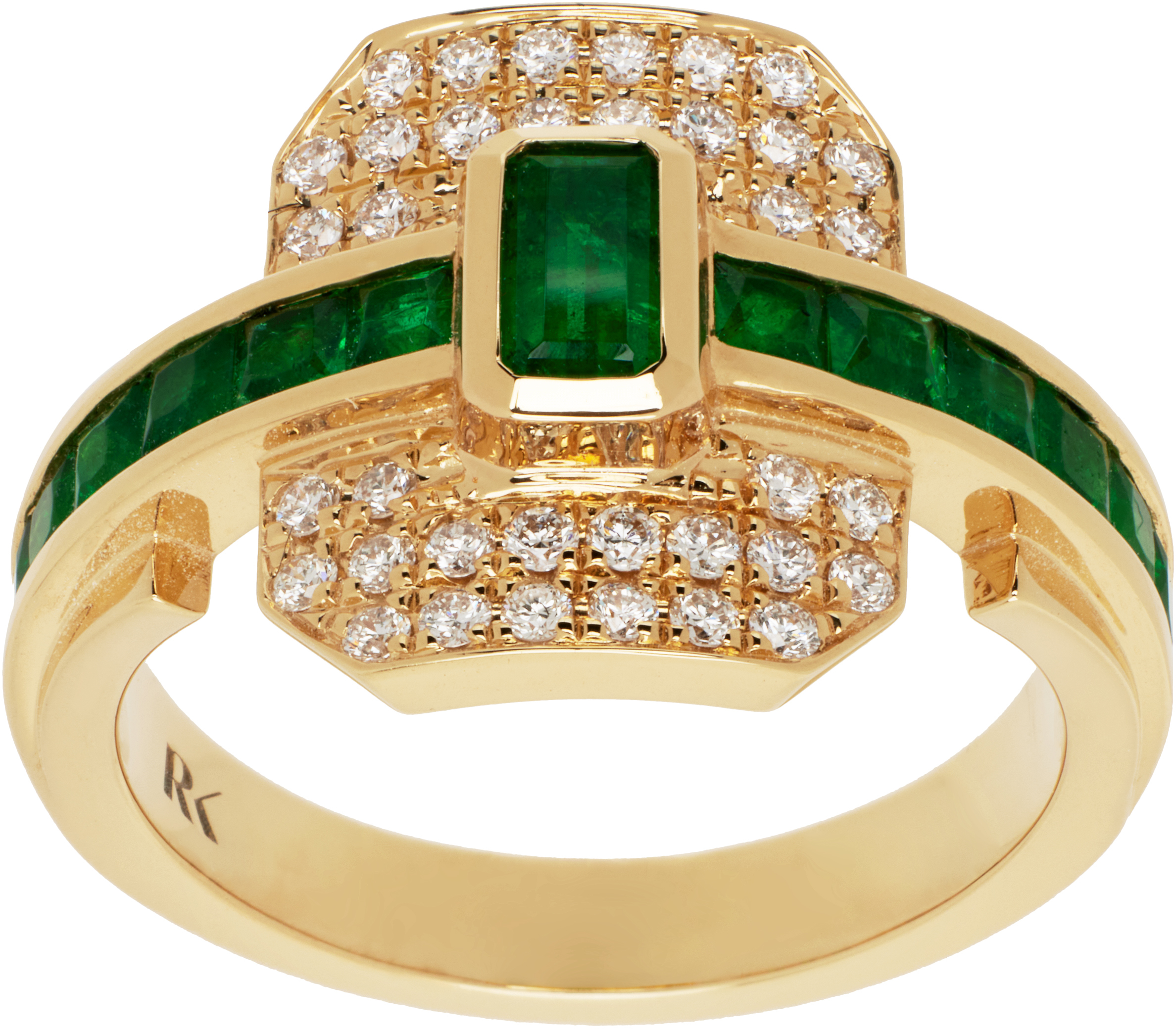 Gold Shield Emeralds Ring