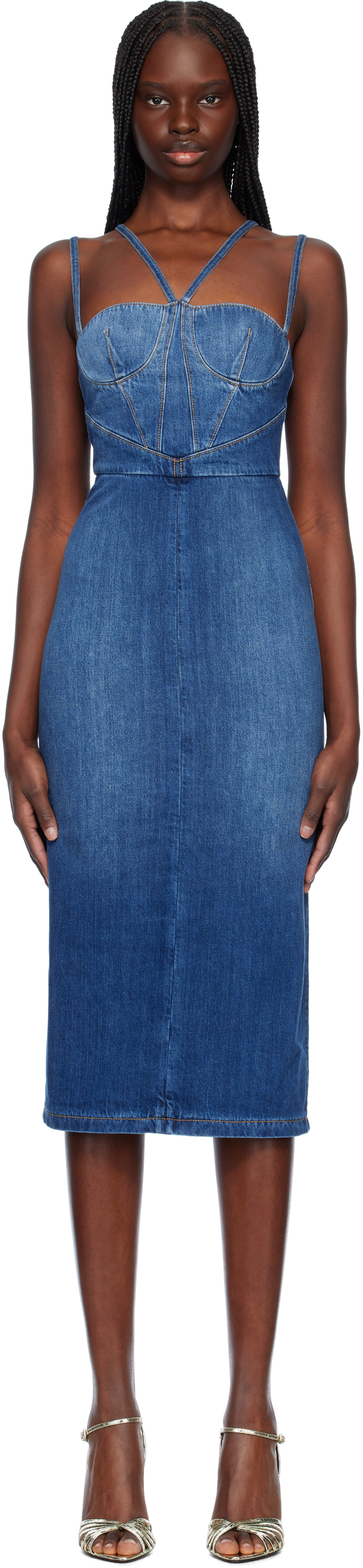 white christmas dresses Denim Corset Flowy Midi Dress main image 1