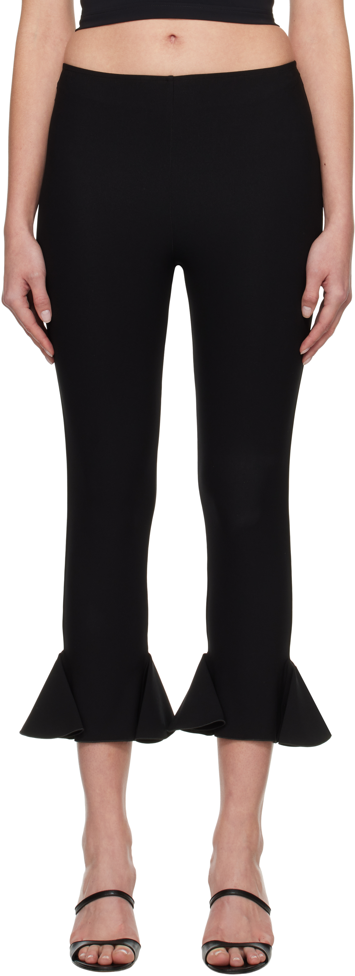 Black Cropped Flared Trousers