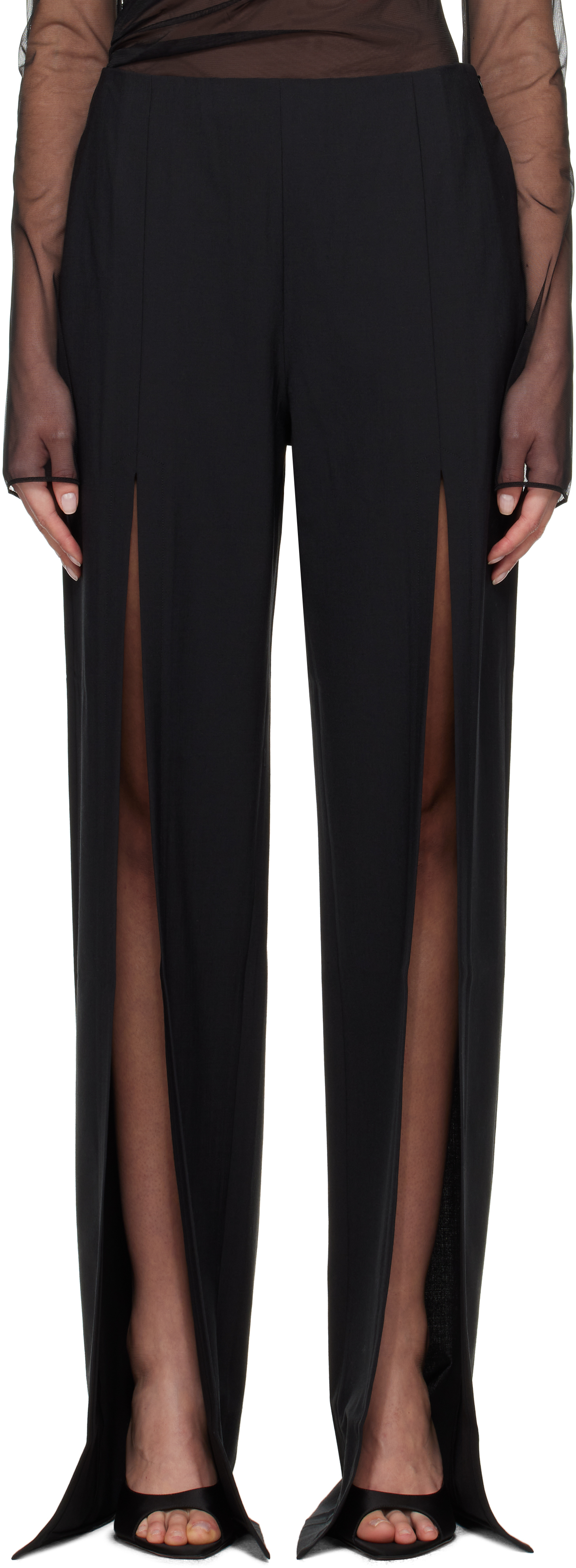 Black Luna Tailored Slit Trousers