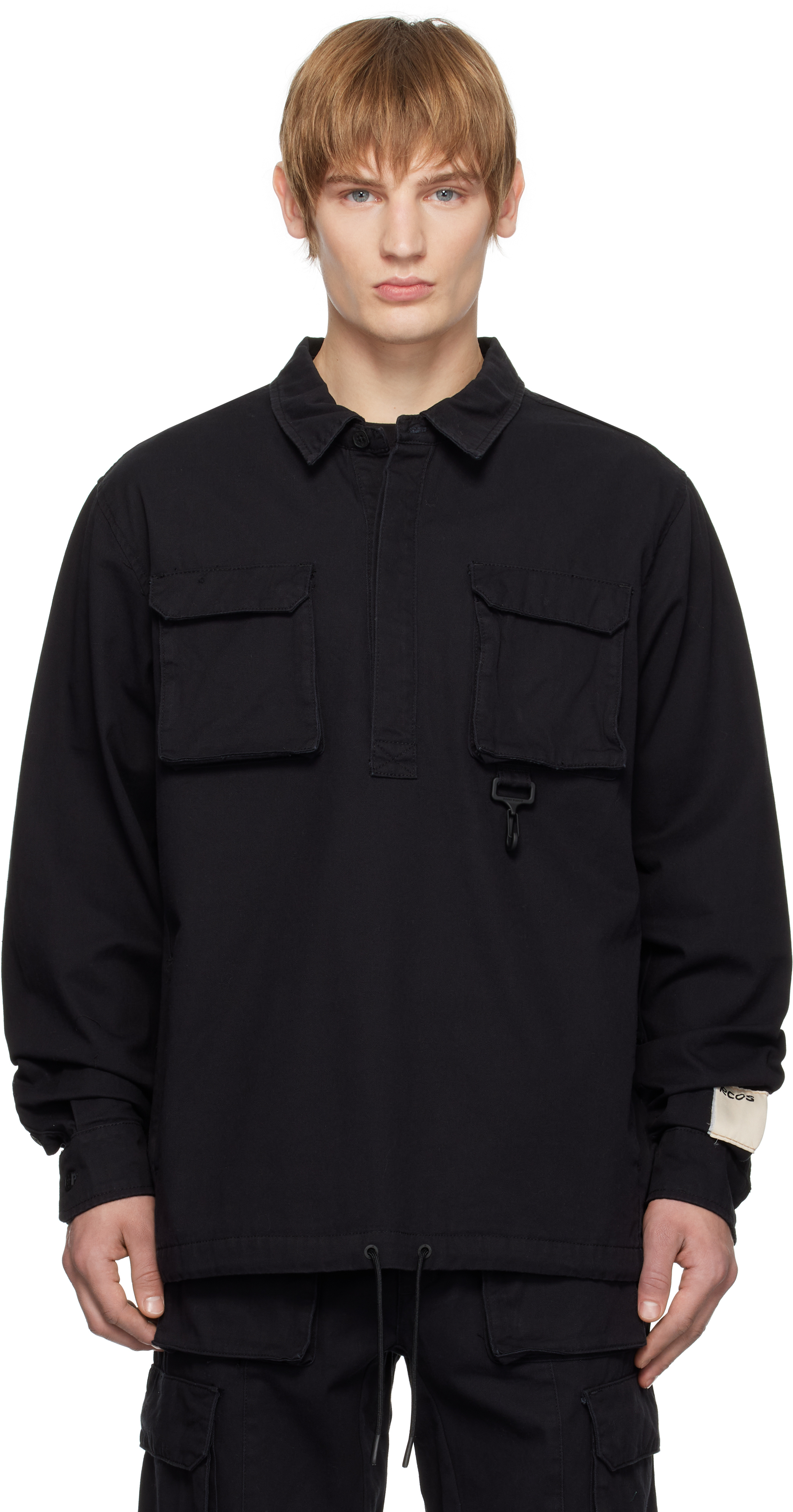 Black Cotton Cargo Pullover Shirt