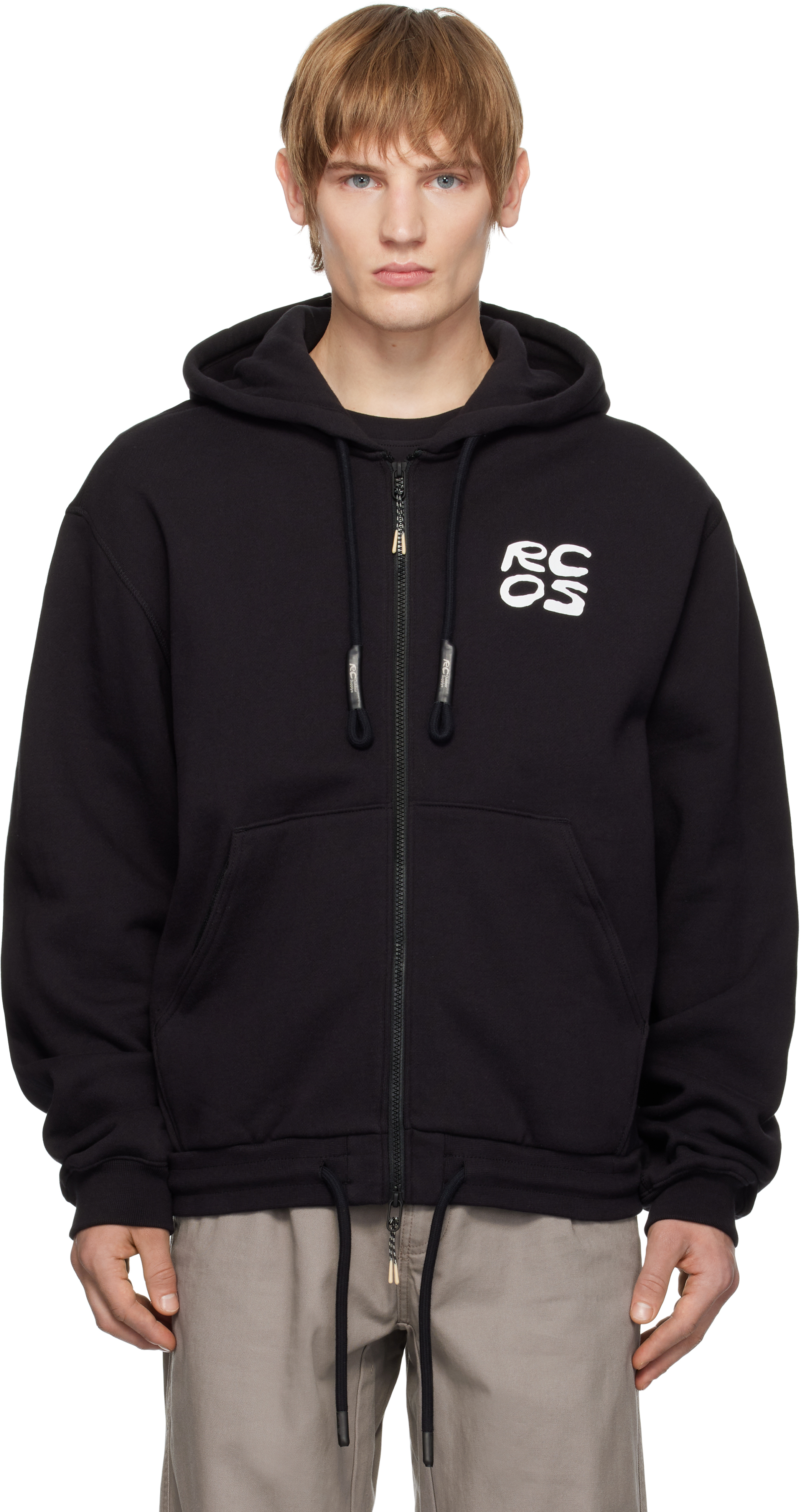 Black Stack Logo Zip Up Hoodie